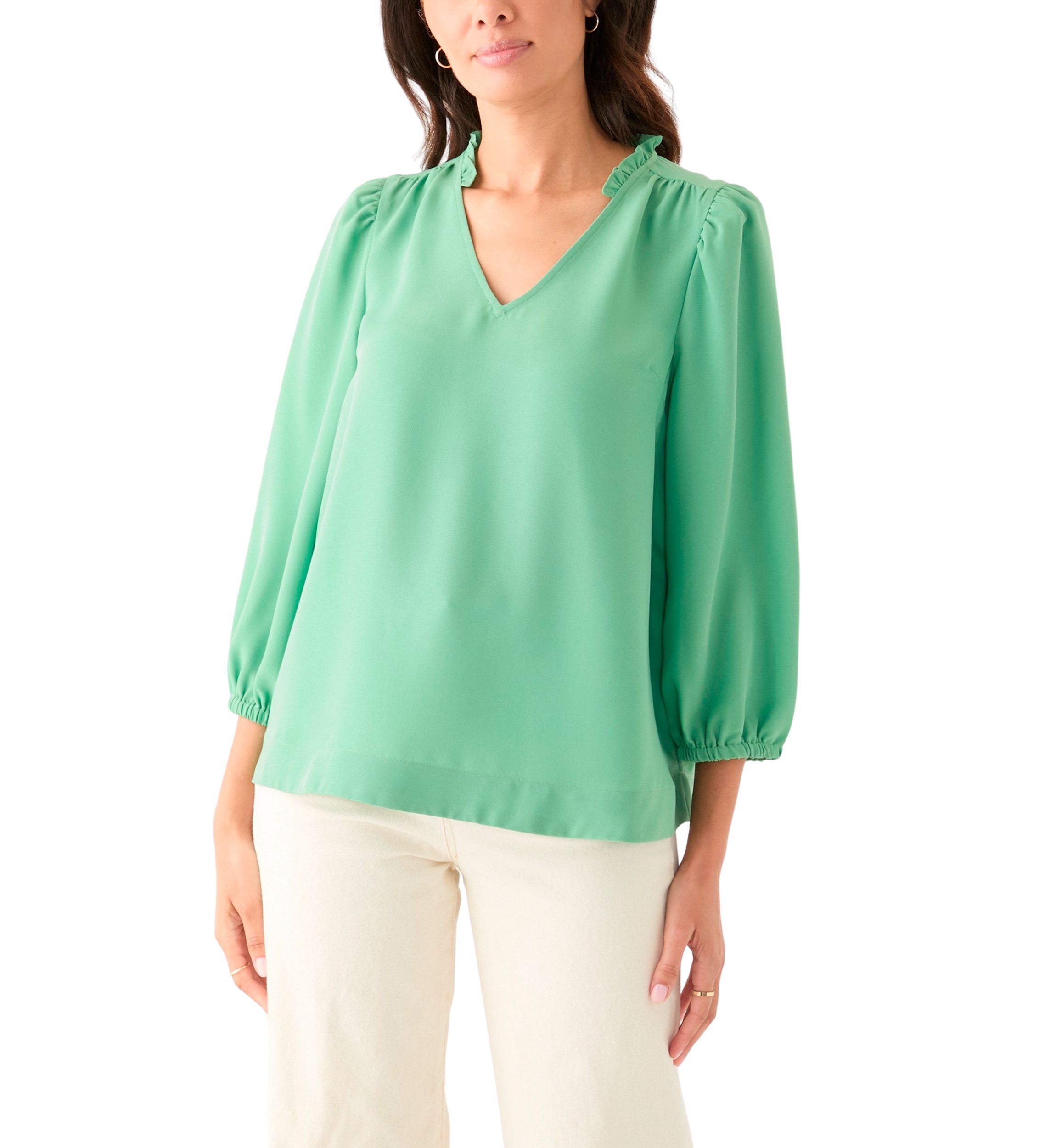 Womens Ruffle Shirred Shoulder Peasant Blouse