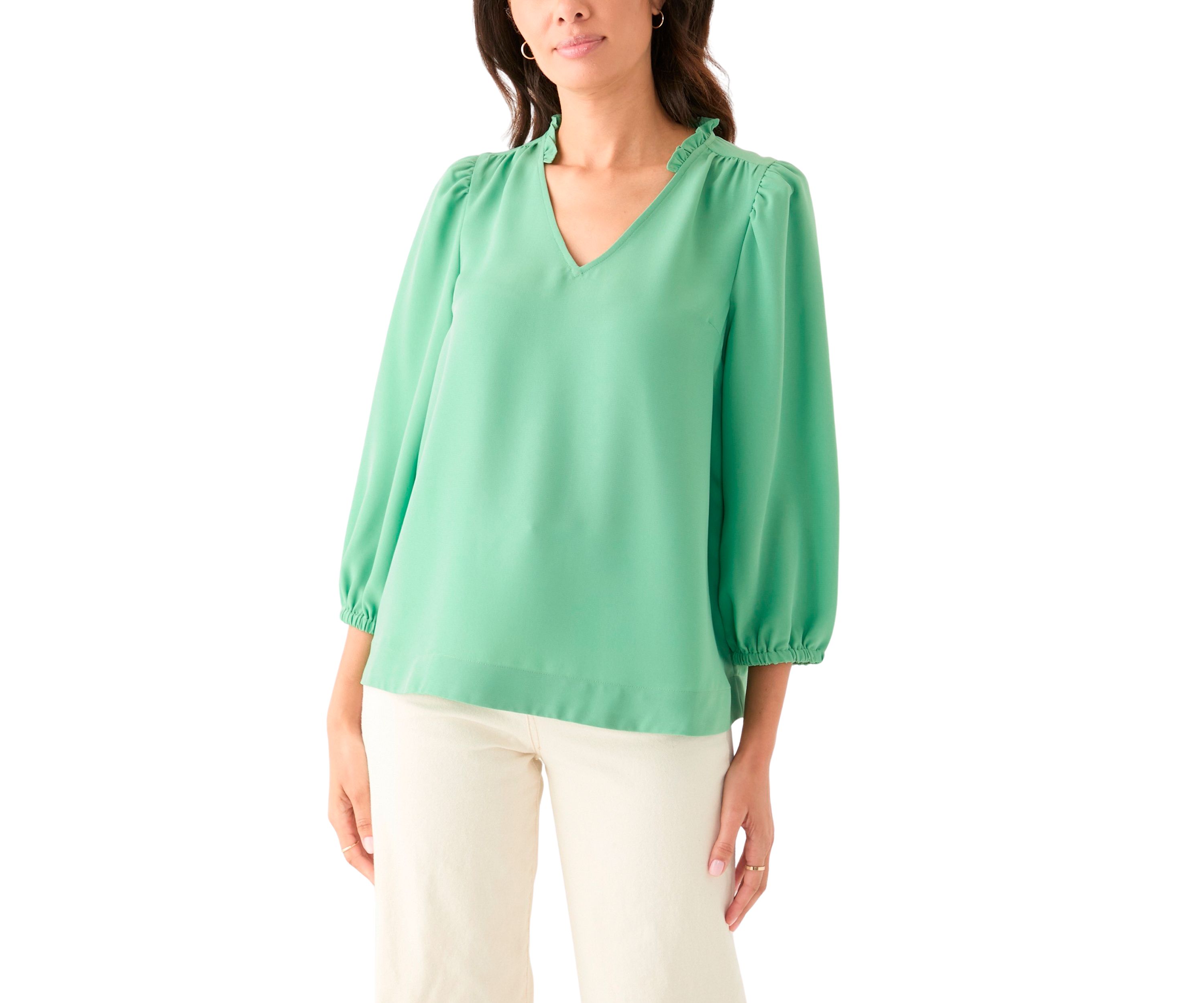 Womens Ruffle Shirred Shoulder Peasant Blouse