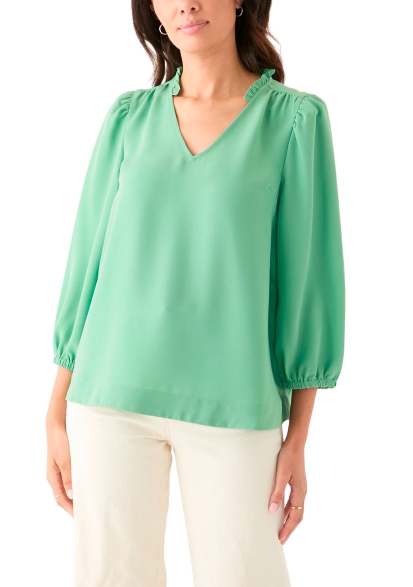 Womens Ruffle Shirred Shoulder Peasant Blouse