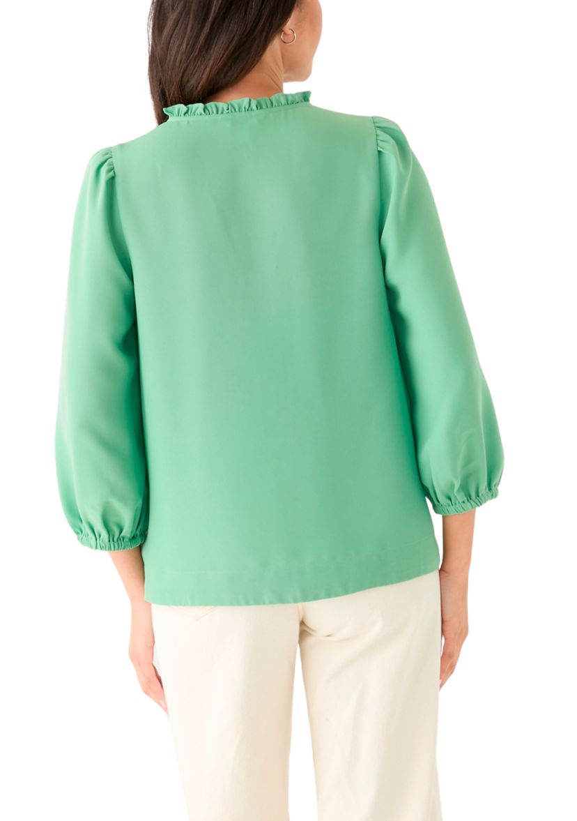 Womens Ruffle Shirred Shoulder Peasant Blouse