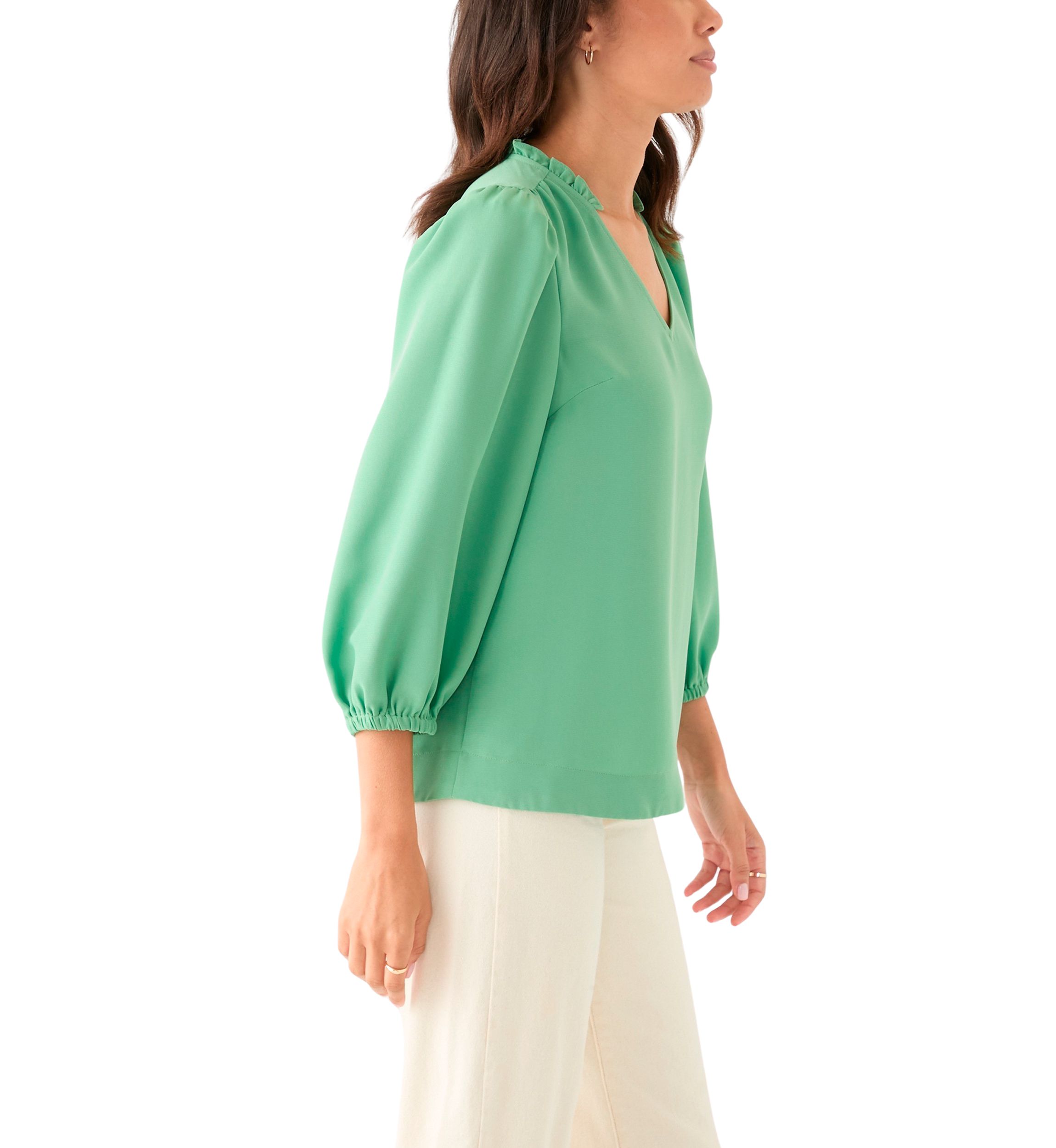 Womens Ruffle Shirred Shoulder Peasant Blouse