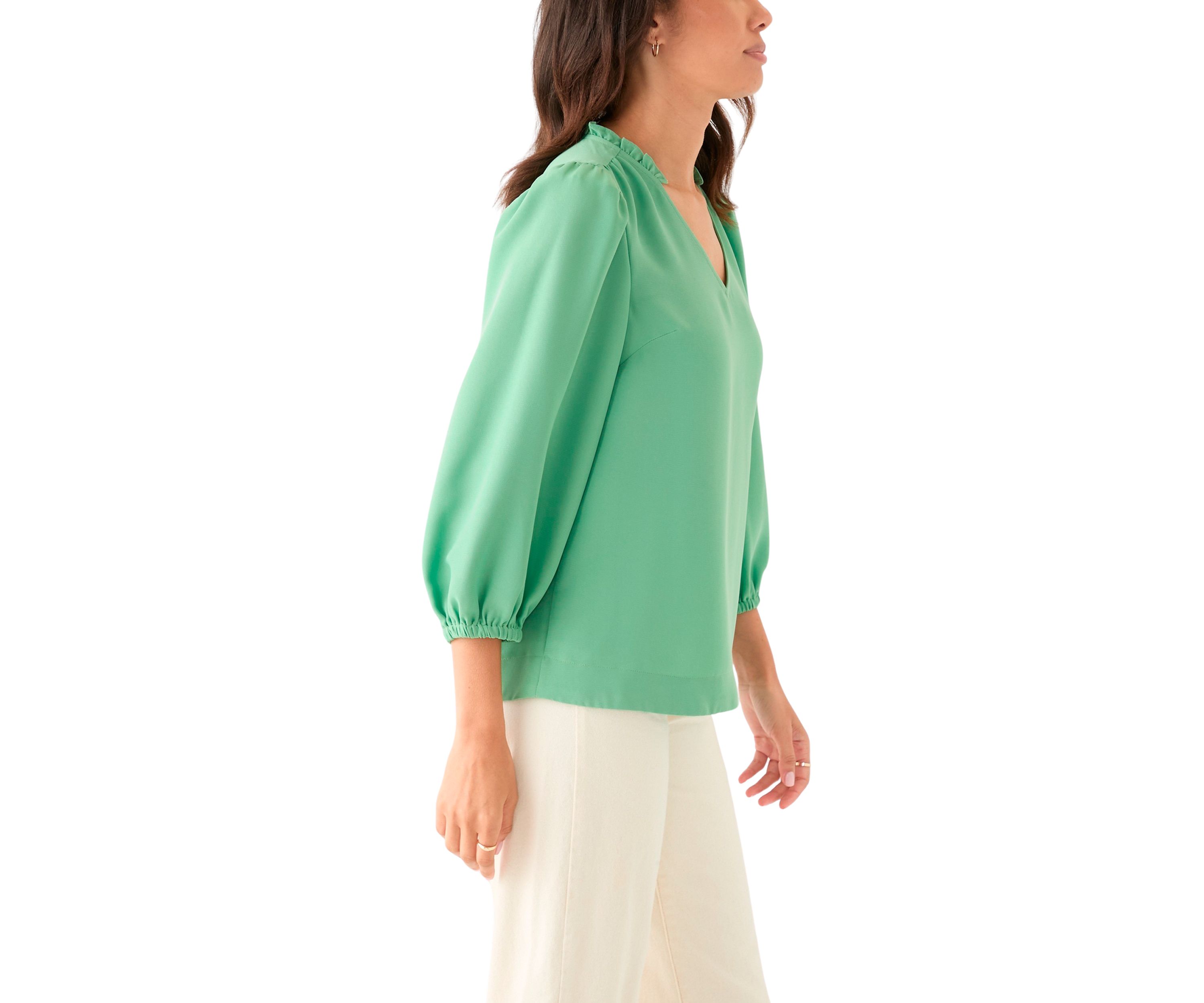 Womens Ruffle Shirred Shoulder Peasant Blouse