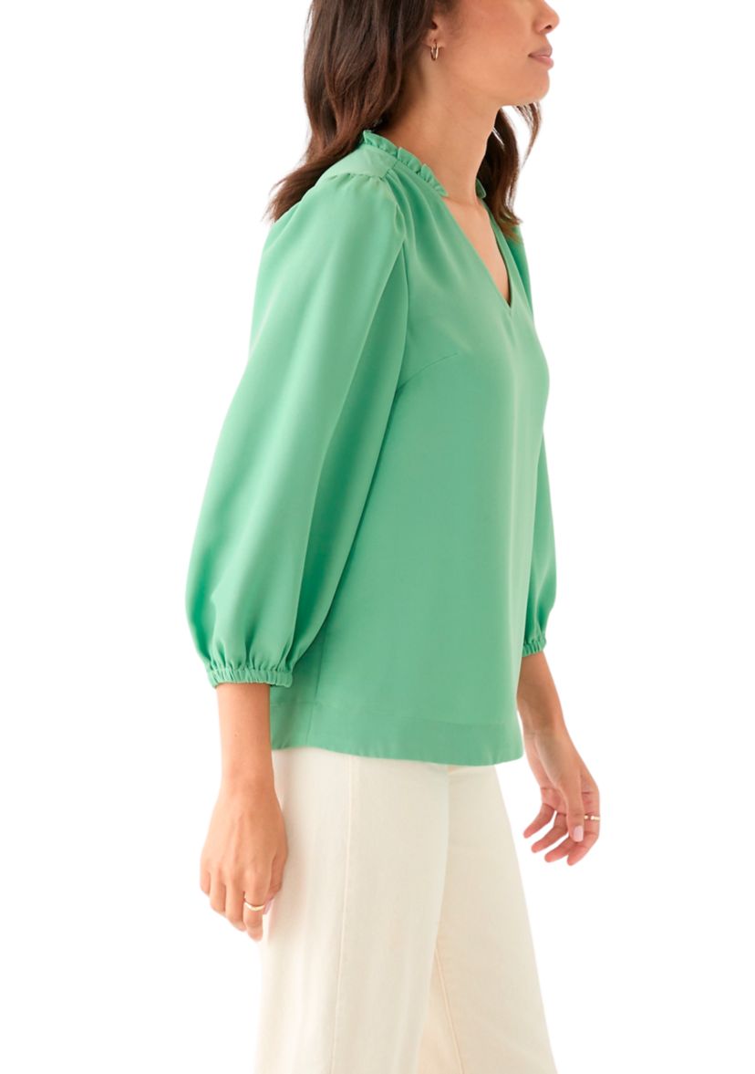 Womens Ruffle Shirred Shoulder Peasant Blouse