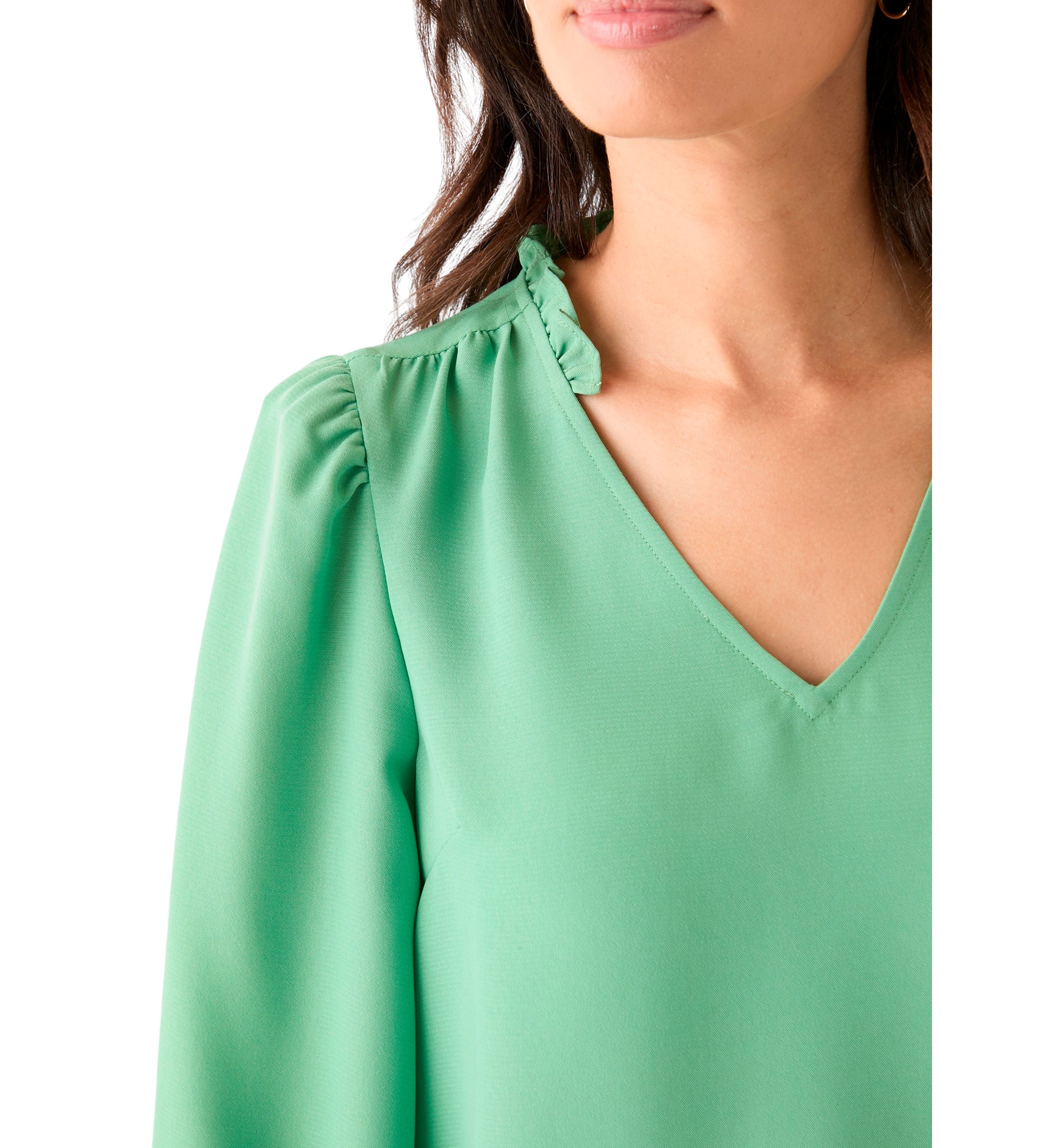 Womens Ruffle Shirred Shoulder Peasant Blouse