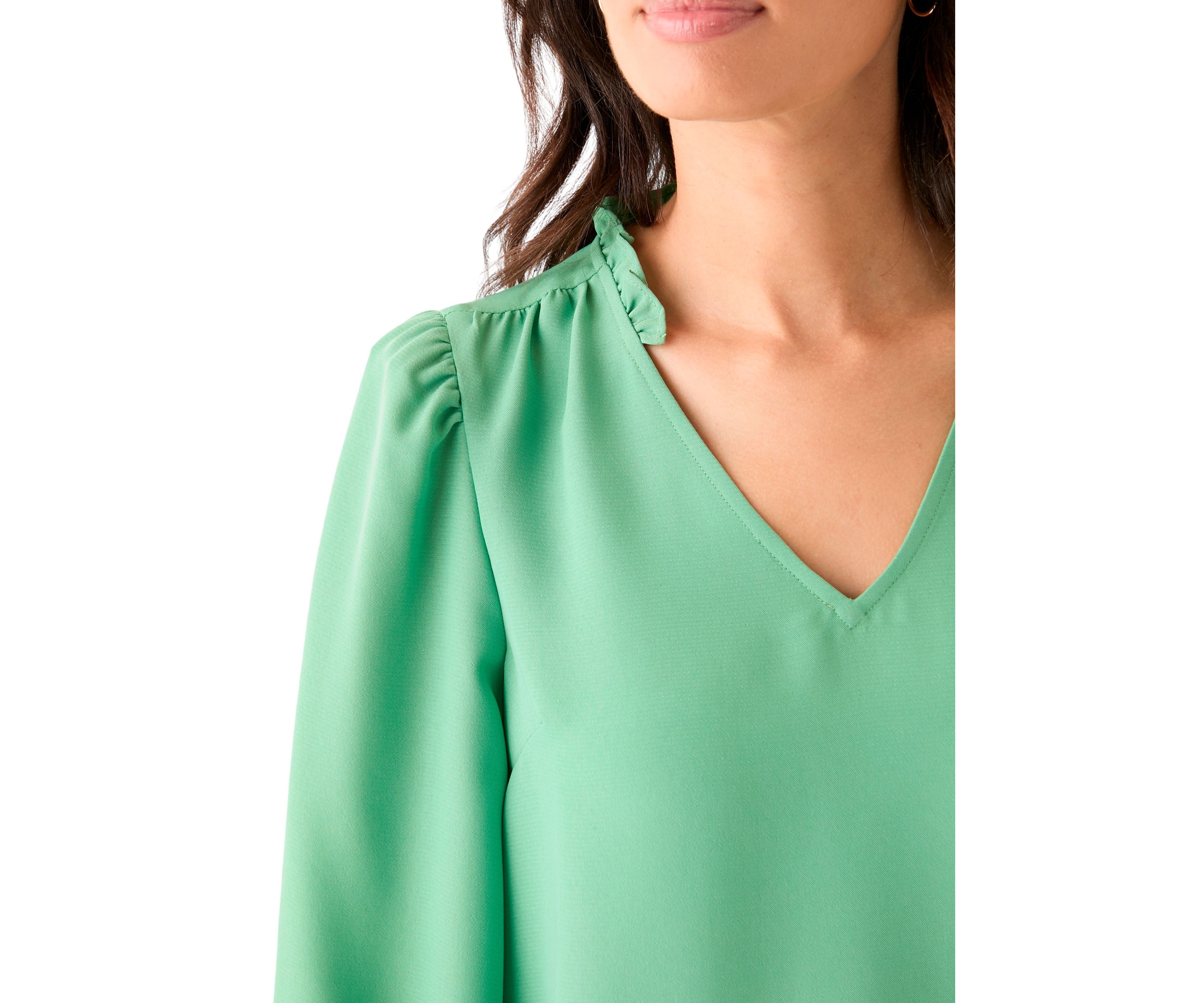 Womens Ruffle Shirred Shoulder Peasant Blouse