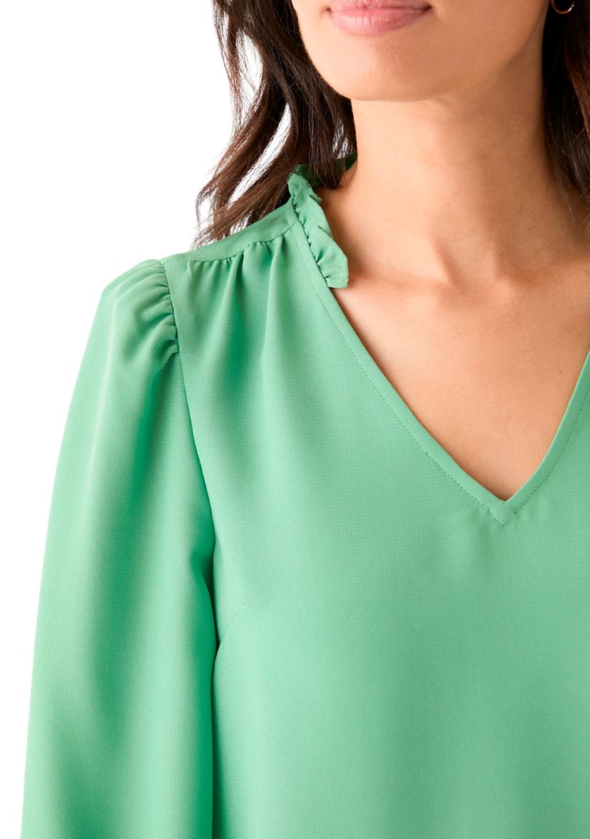 Womens Ruffle Shirred Shoulder Peasant Blouse
