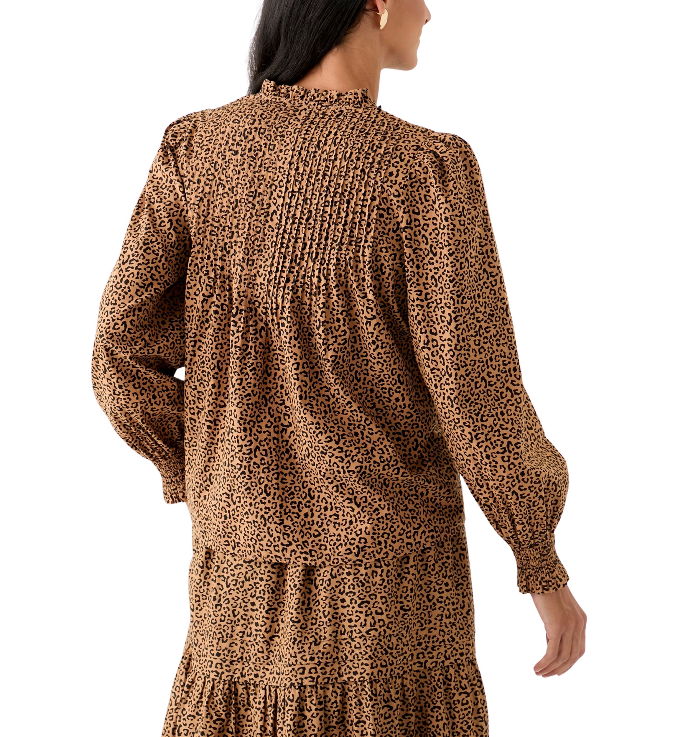 Womens Long Sleeve Ruffle Front Printed Top
