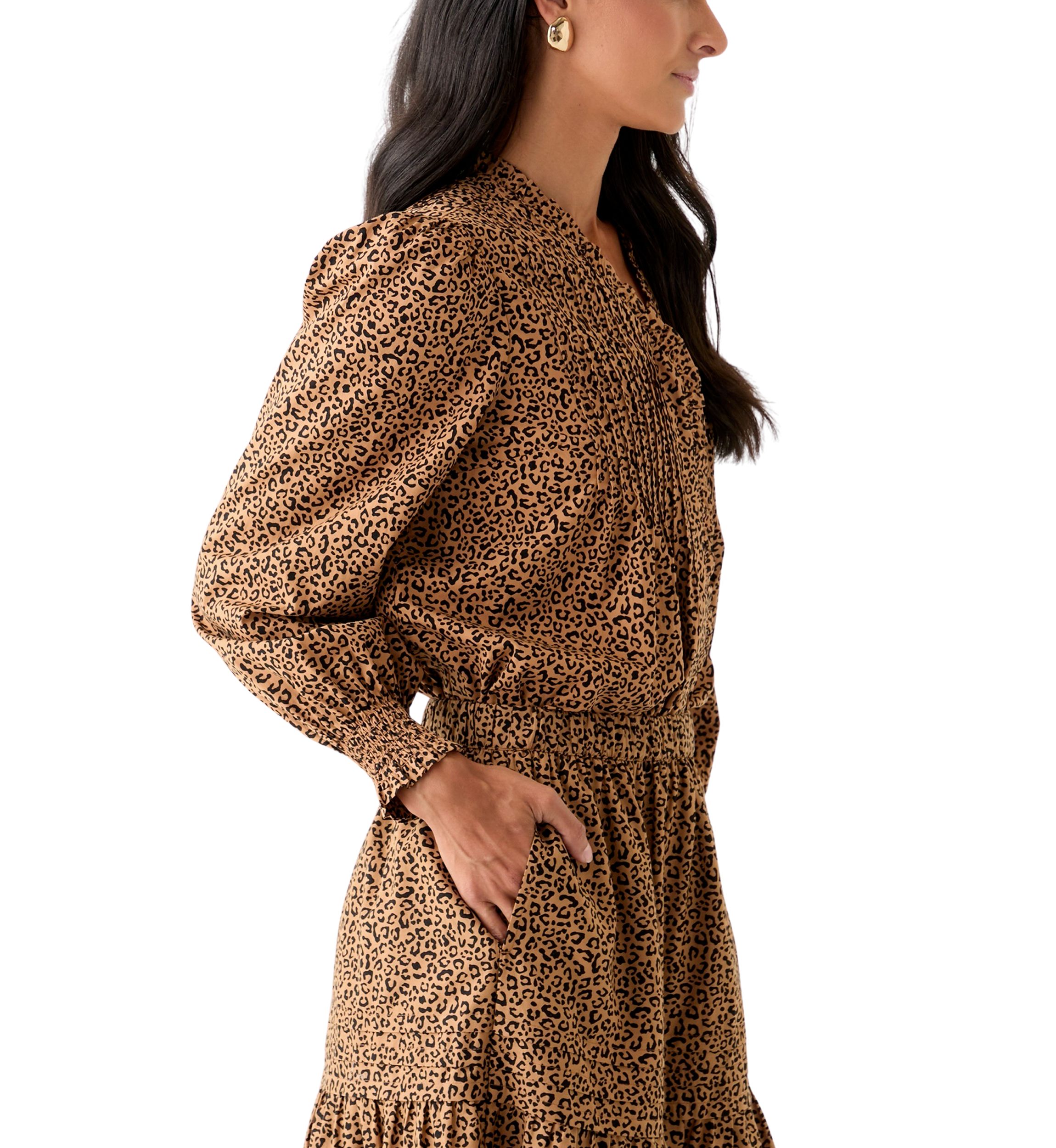 Womens Long Sleeve Ruffle Front Printed Top