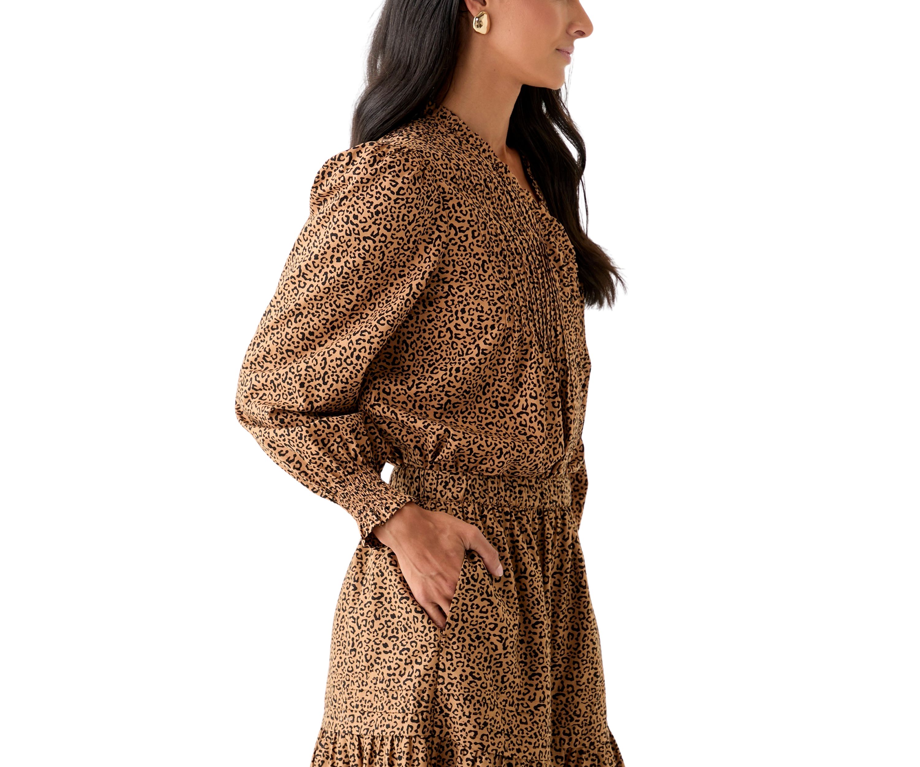 Womens Long Sleeve Ruffle Front Printed Top
