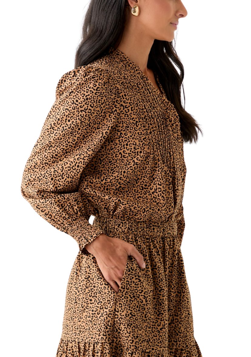 Womens Long Sleeve Ruffle Front Printed Top