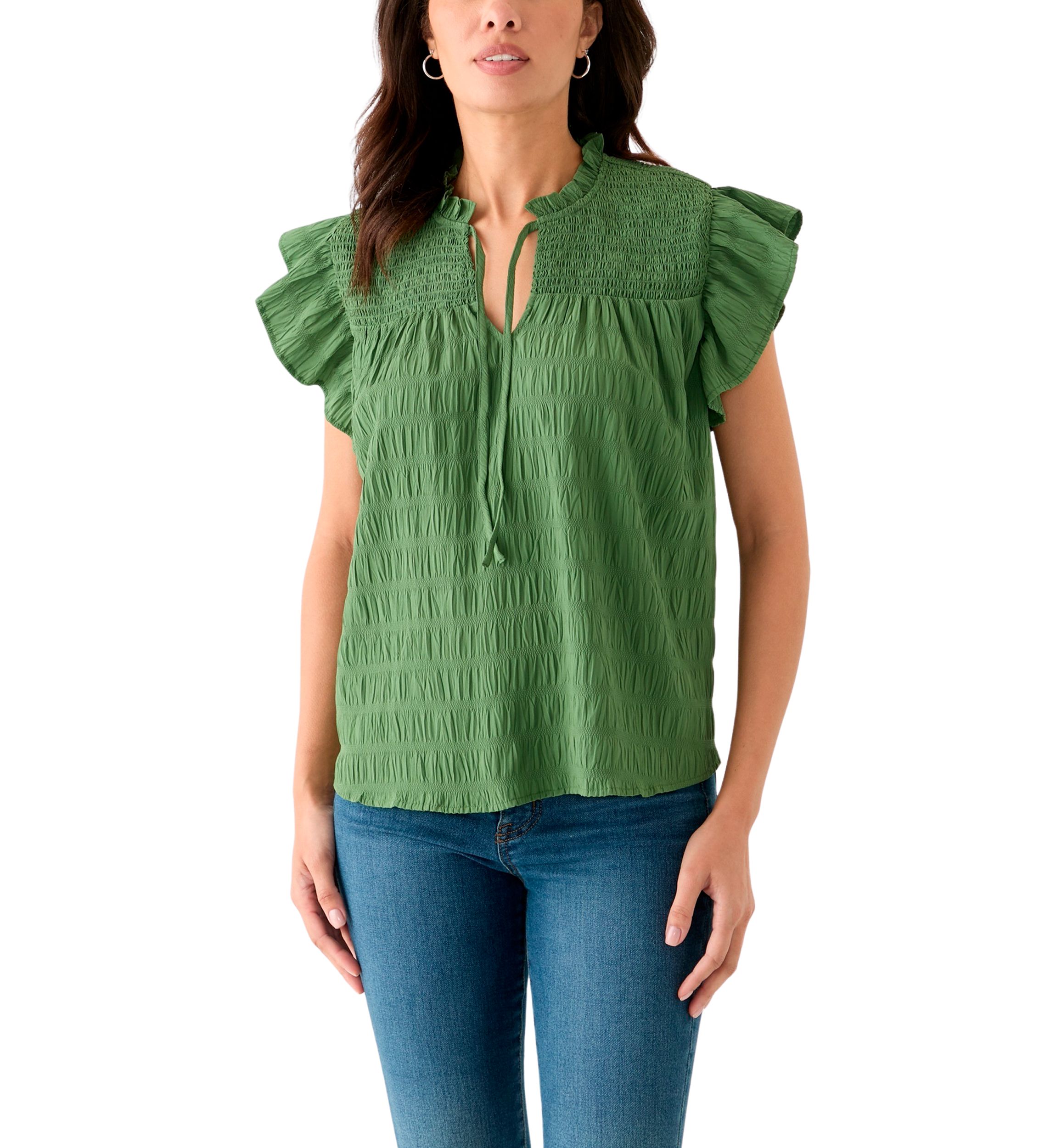 Womens Flutter Sleeve Split Neck Top 