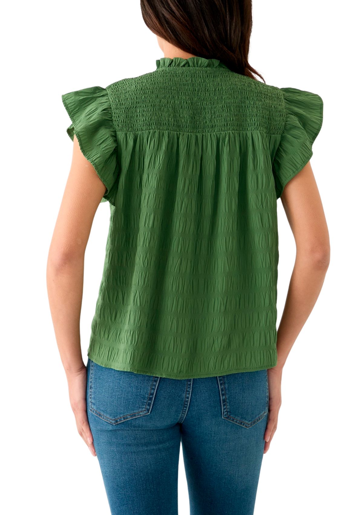 Womens Flutter Sleeve Split Neck Top 