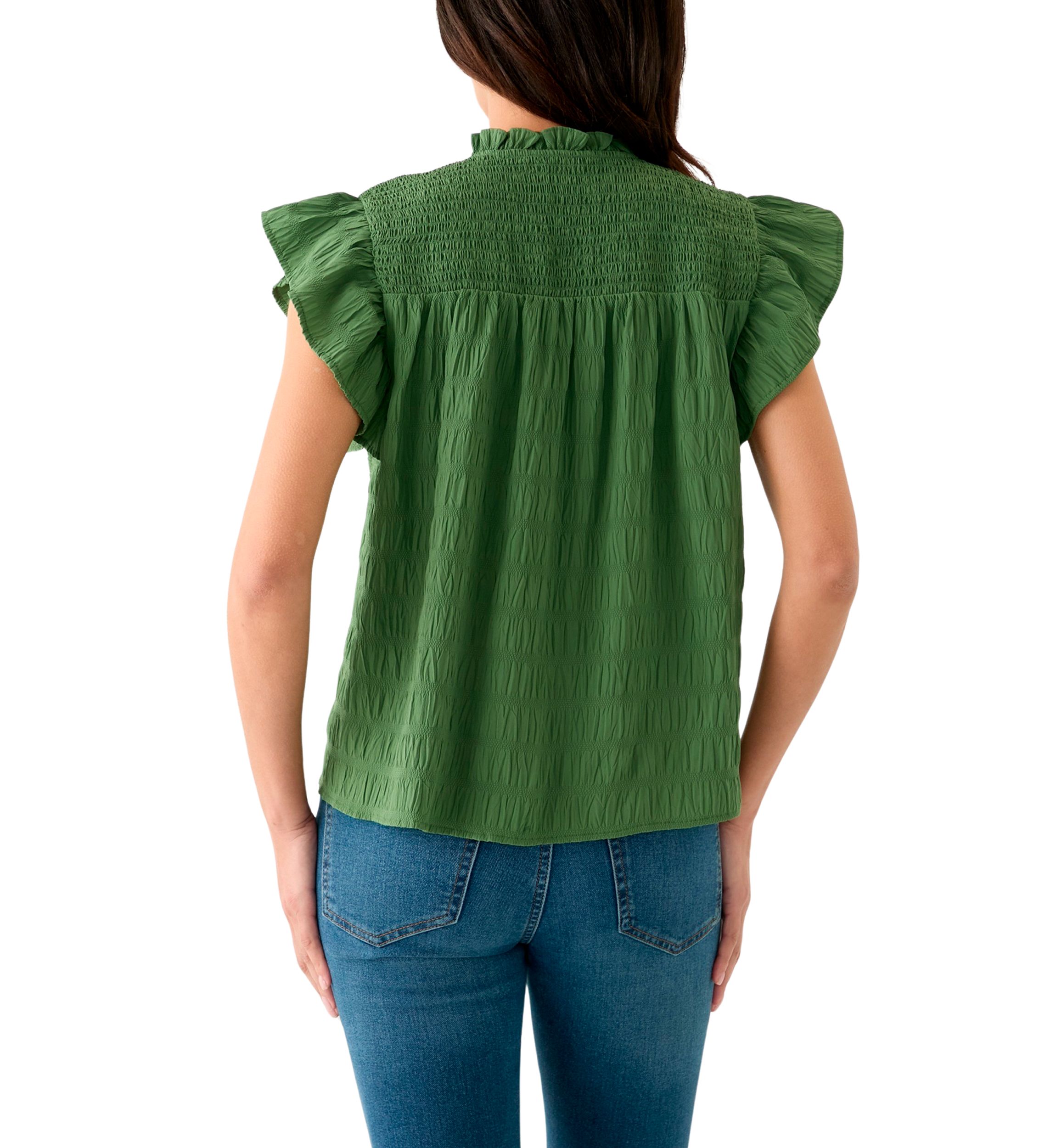 Womens Flutter Sleeve Split Neck Top 