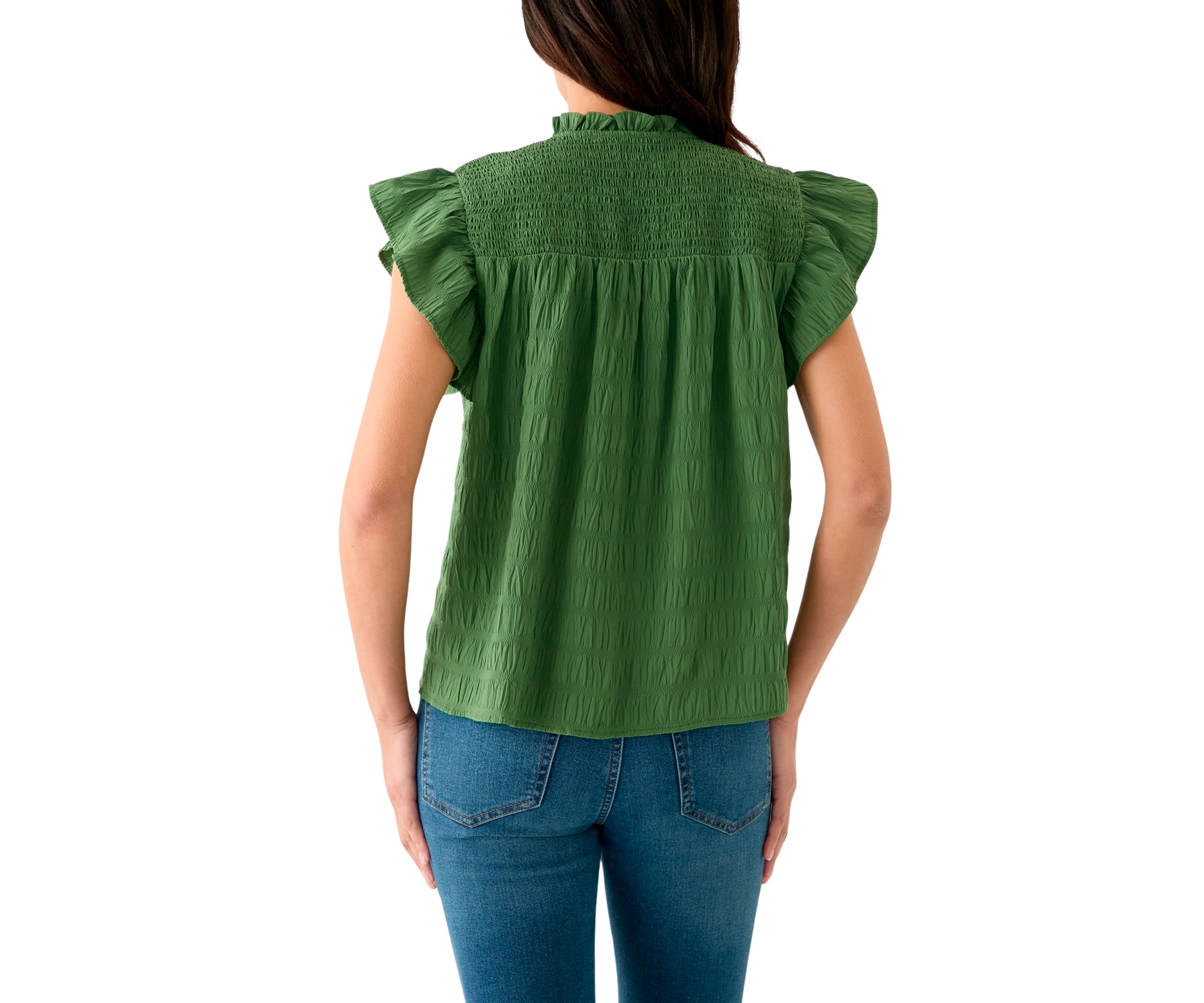 Womens Flutter Sleeve Split Neck Top 