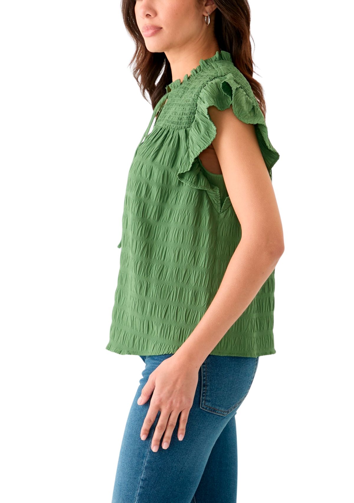 Womens Flutter Sleeve Split Neck Top 