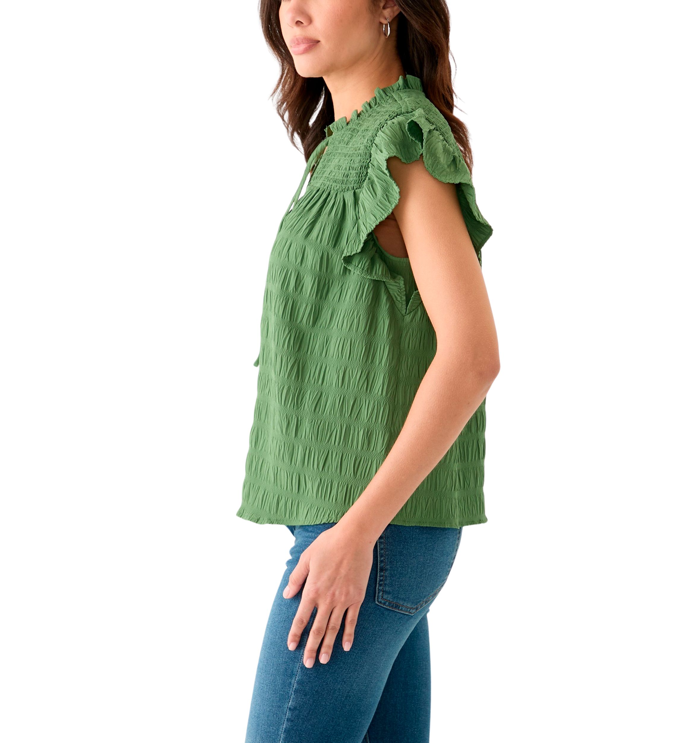 Womens Flutter Sleeve Split Neck Top 