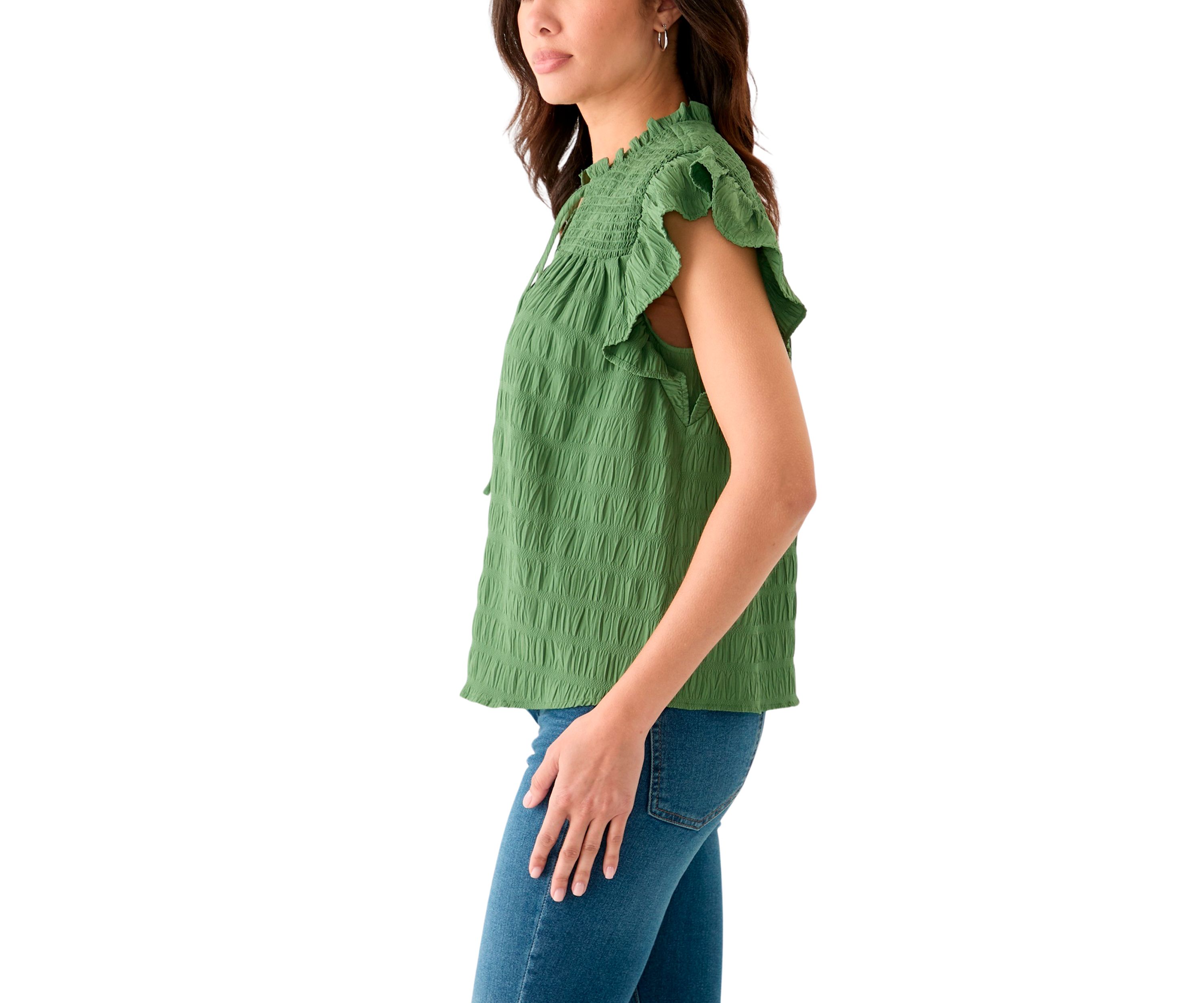 Womens Flutter Sleeve Split Neck Top 