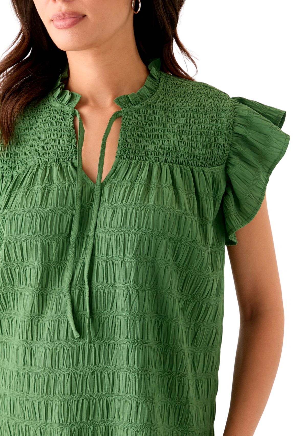 Womens Flutter Sleeve Split Neck Top 