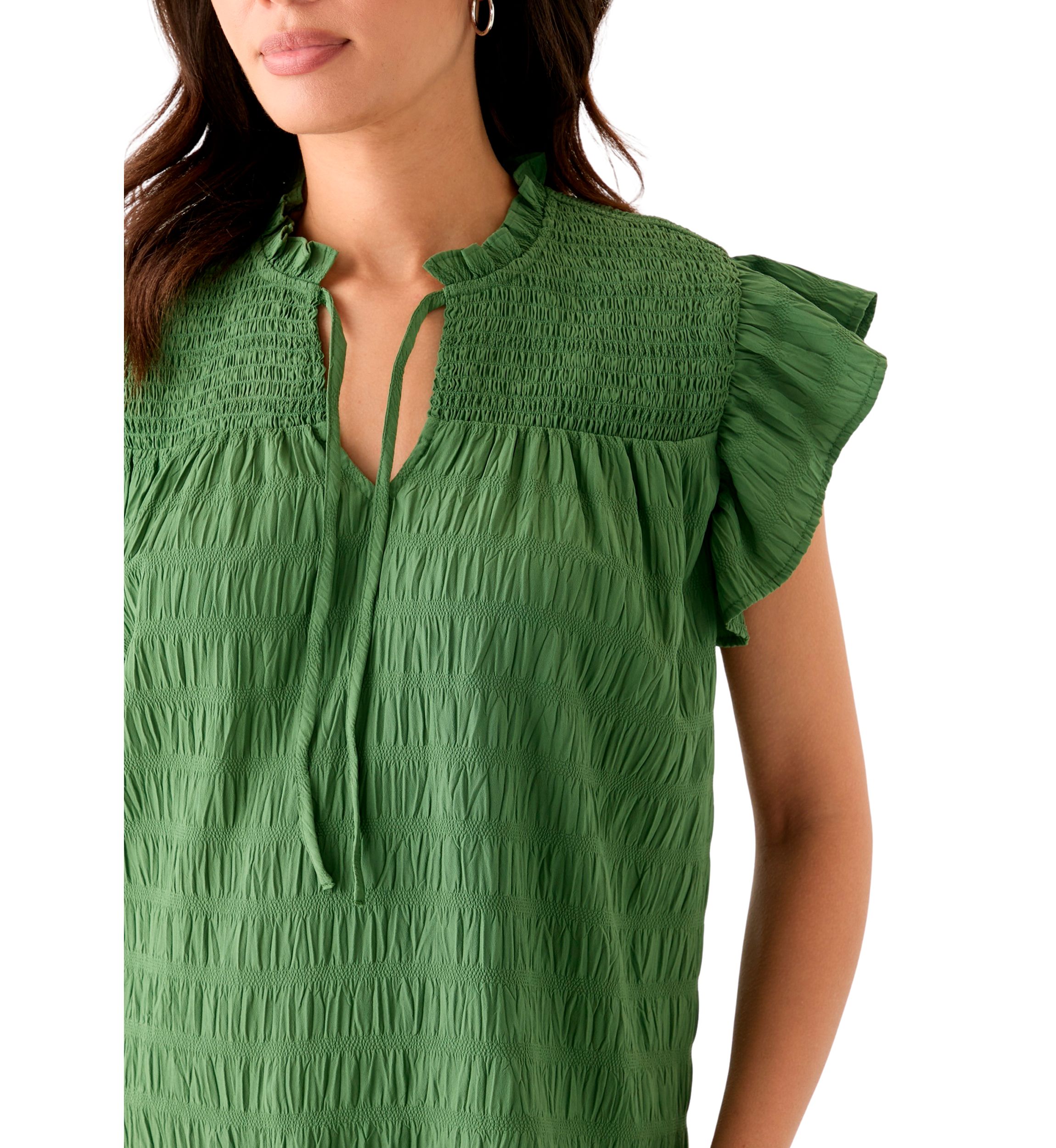 Womens Flutter Sleeve Split Neck Top 