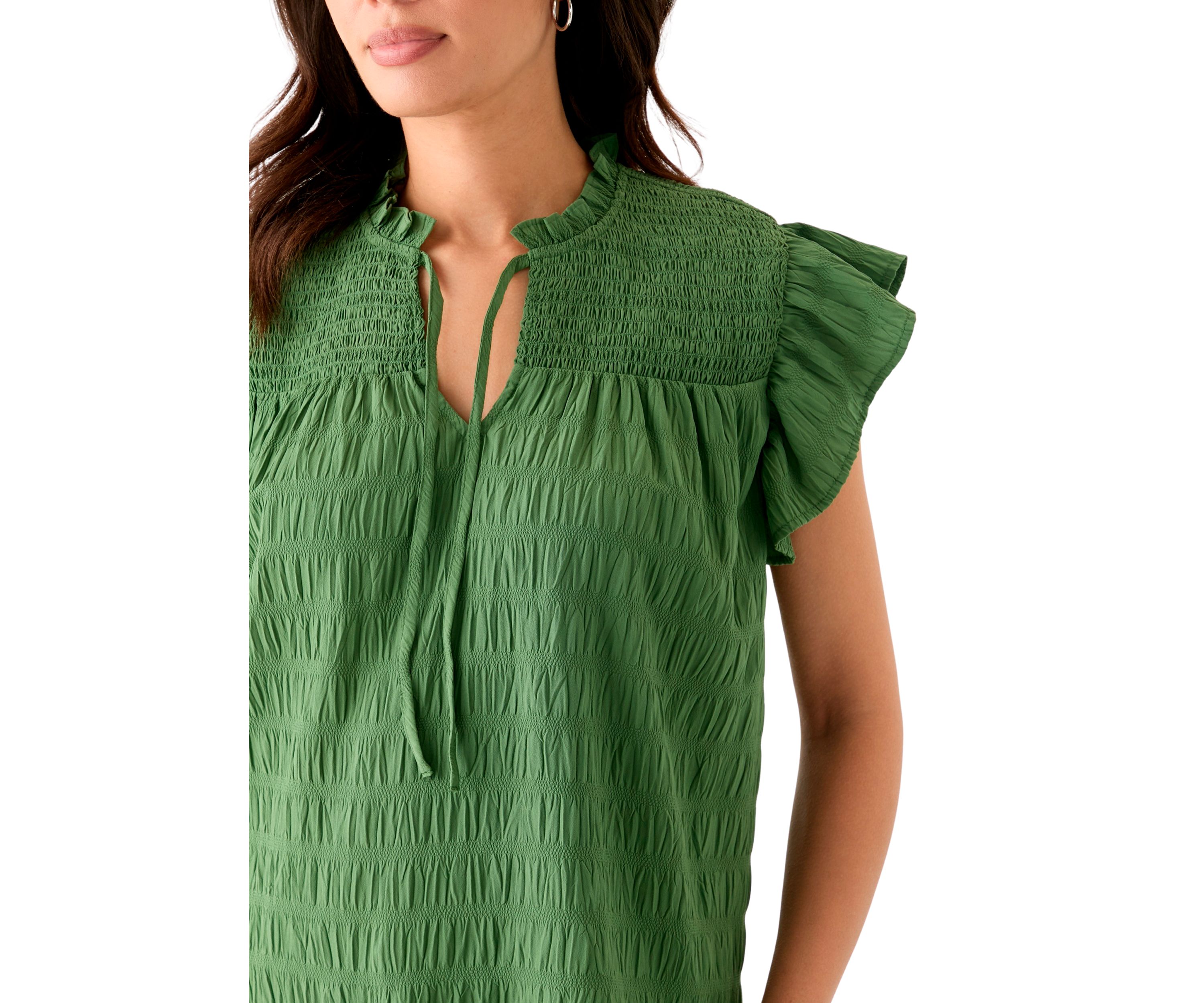Womens Flutter Sleeve Split Neck Top 