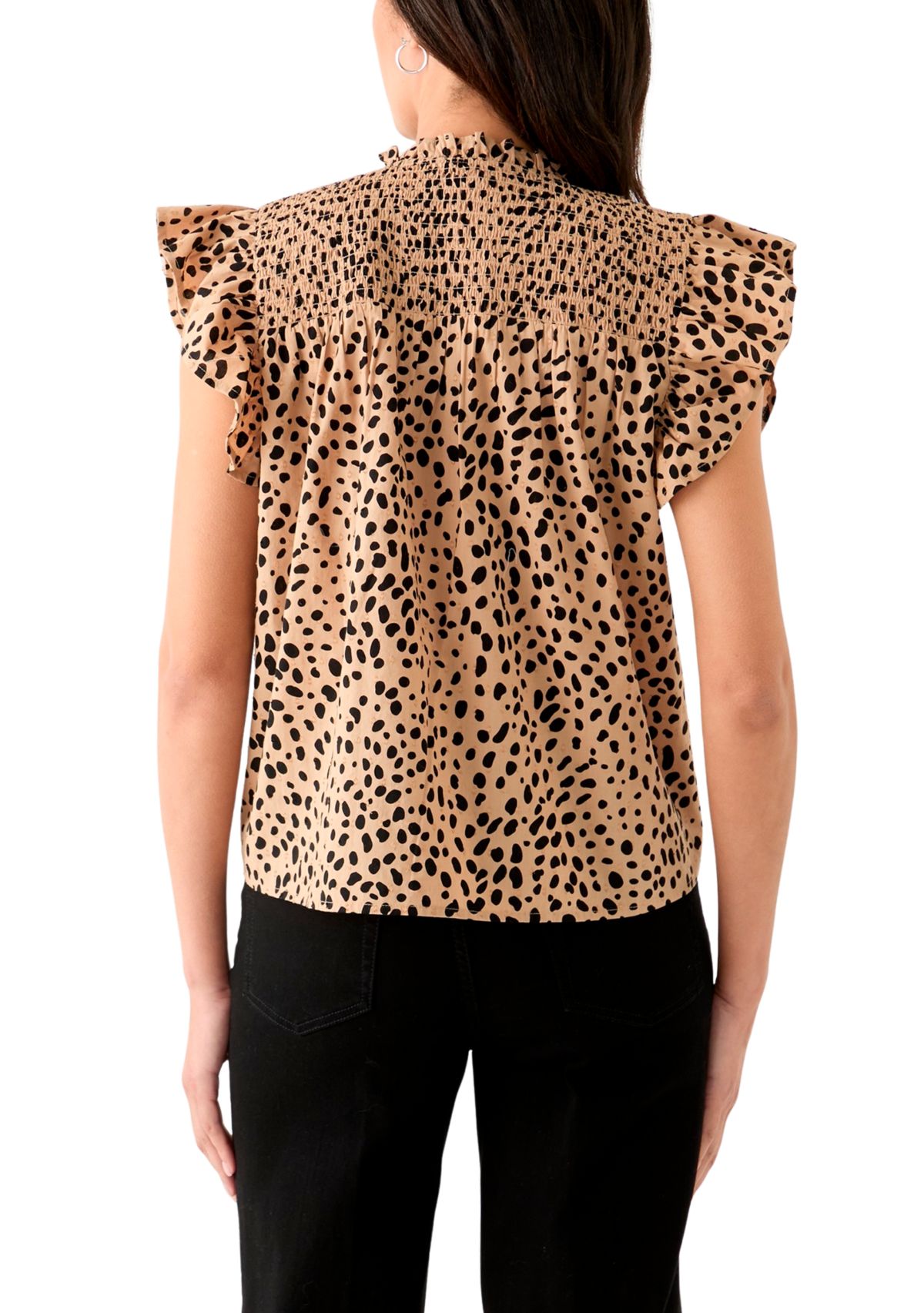 Womens Short Sleeve Split Neck Printed Top