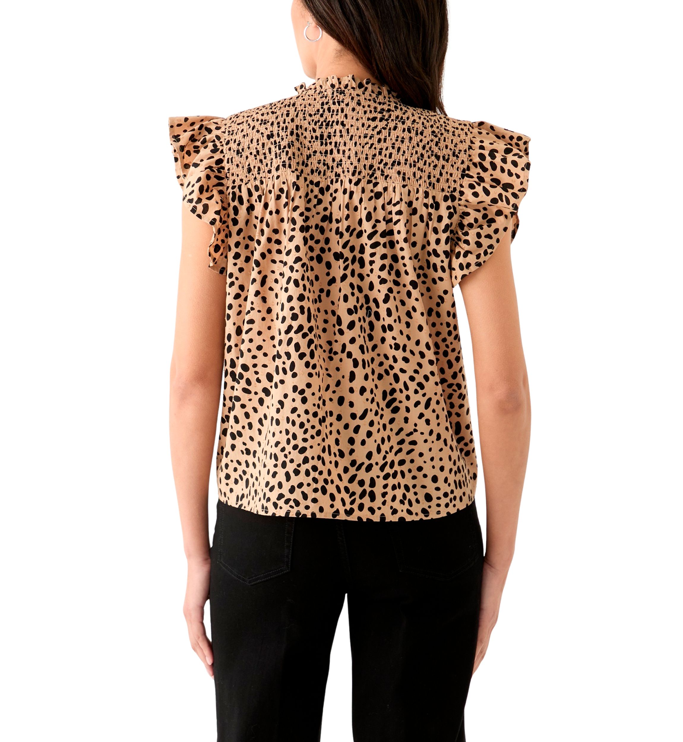 Womens Short Sleeve Split Neck Printed Top