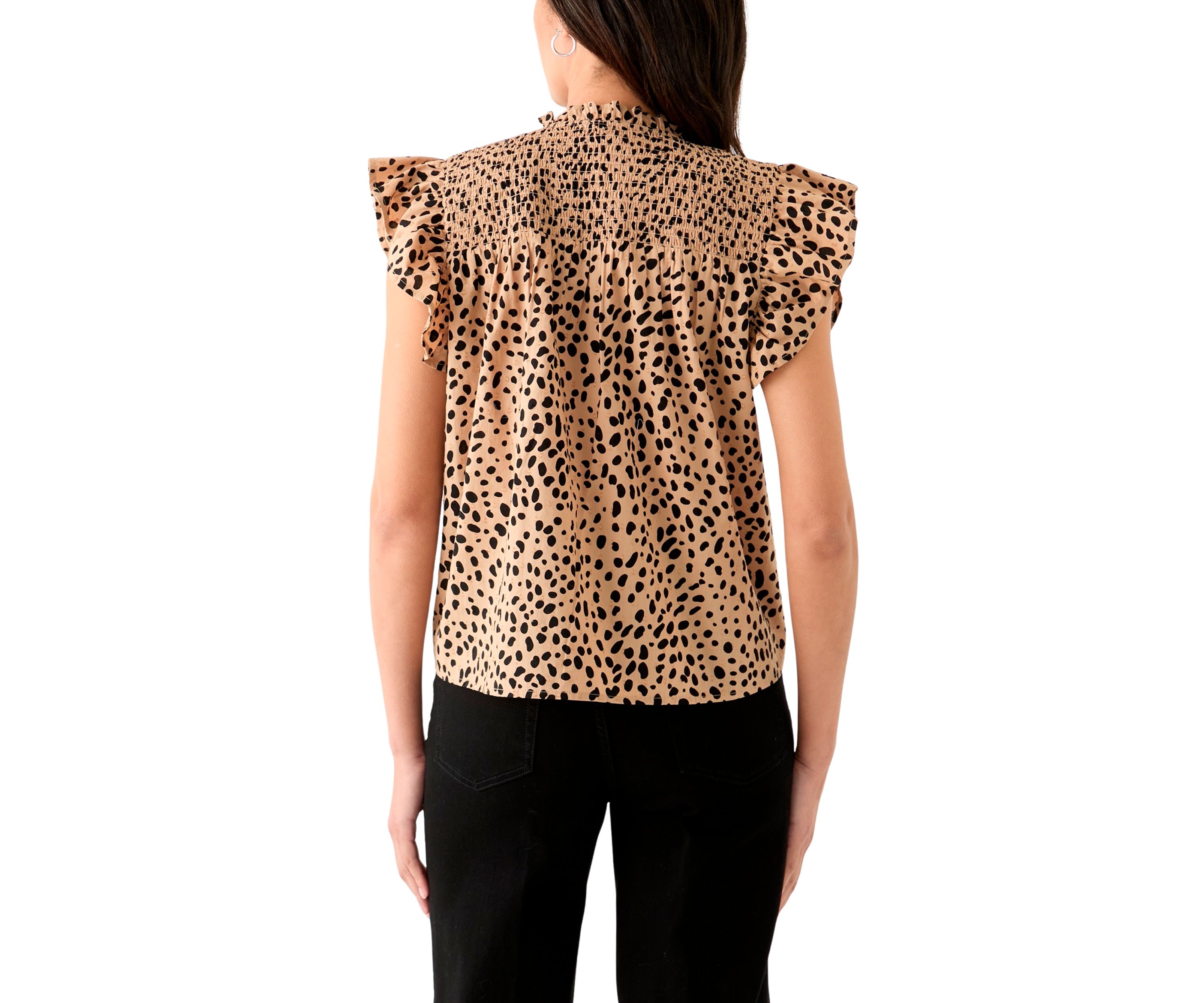 Womens Short Sleeve Split Neck Printed Top