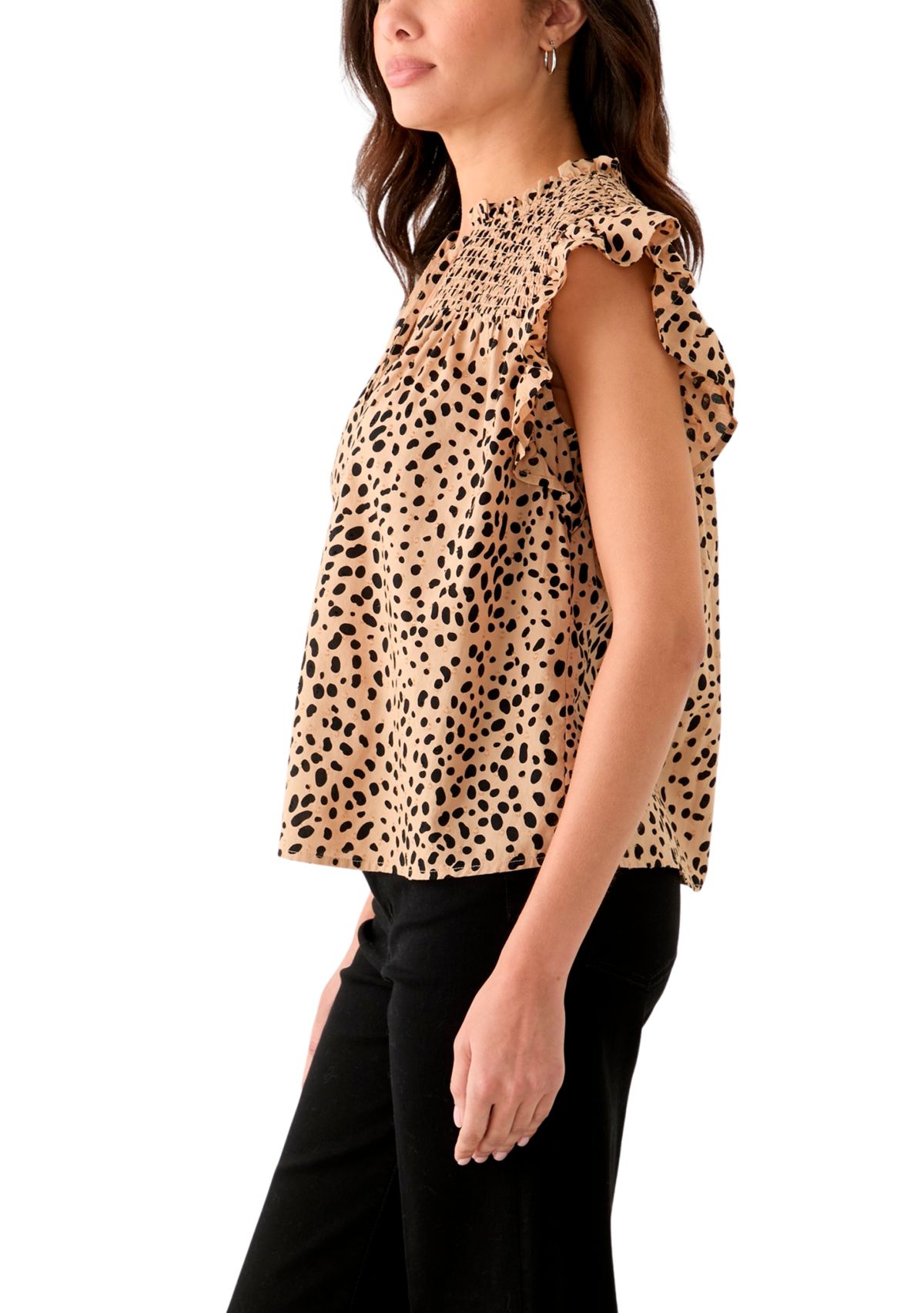 Womens Short Sleeve Split Neck Printed Top