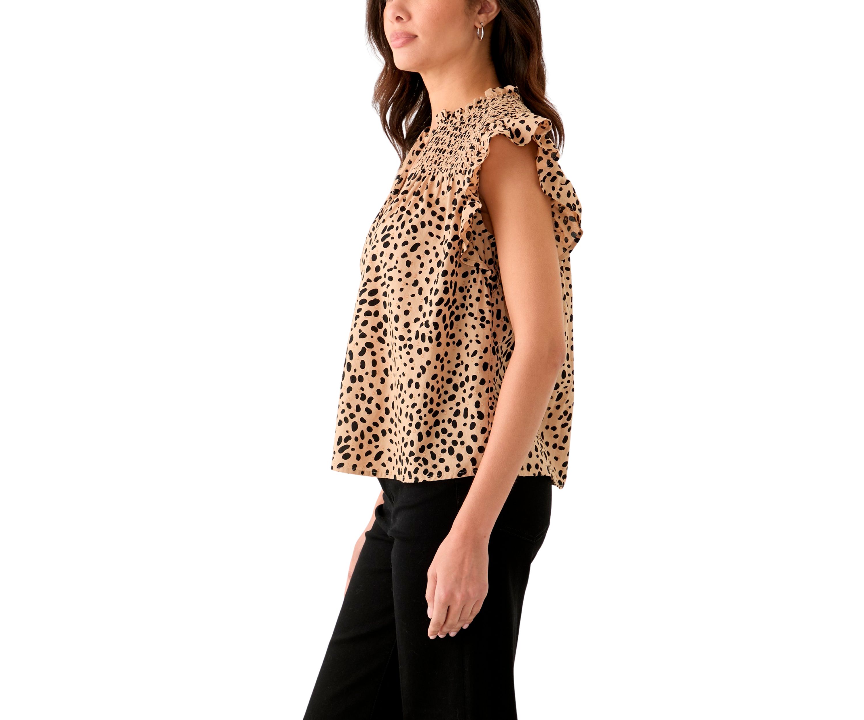 Womens Short Sleeve Split Neck Printed Top