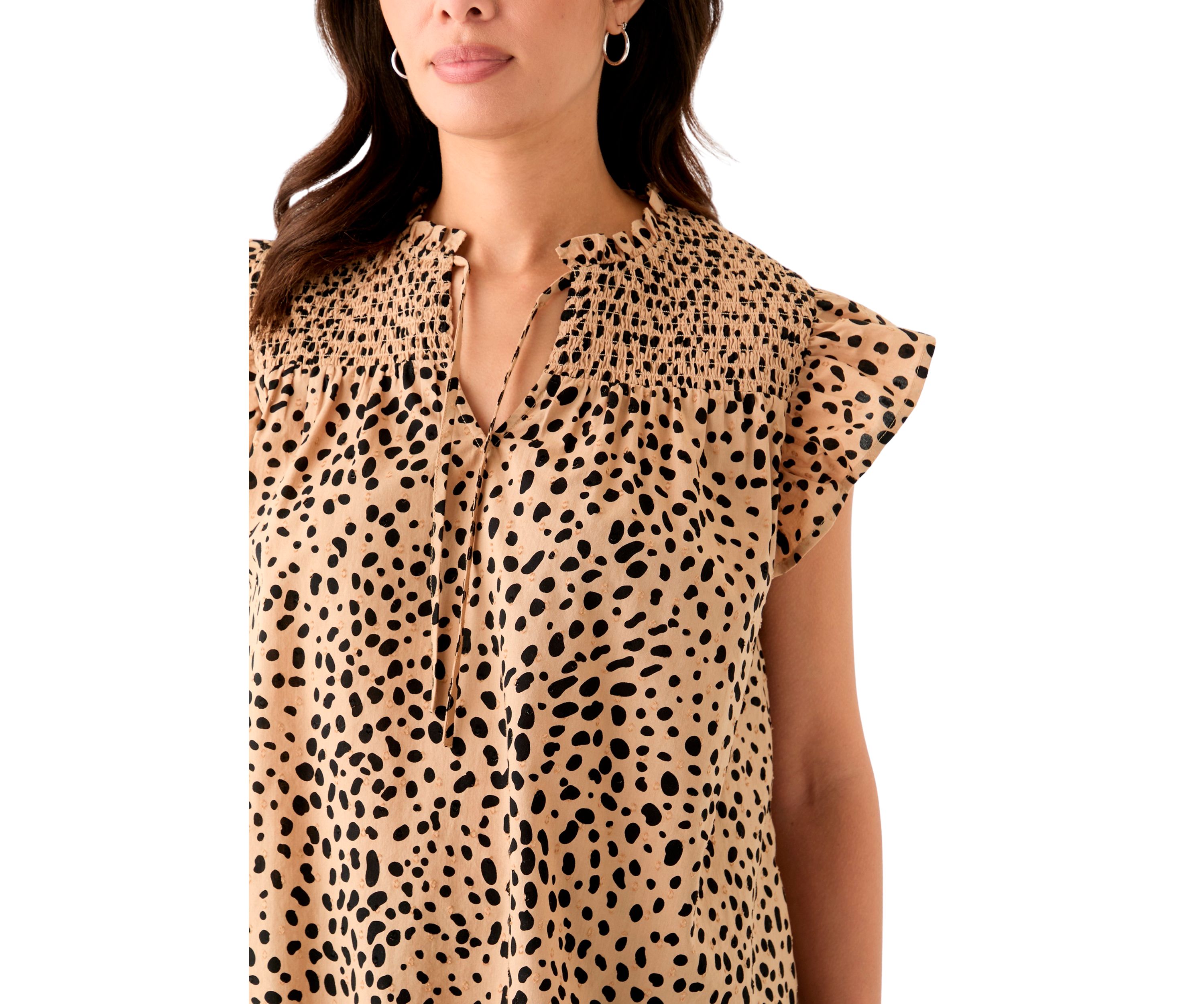 Womens Short Sleeve Split Neck Printed Top