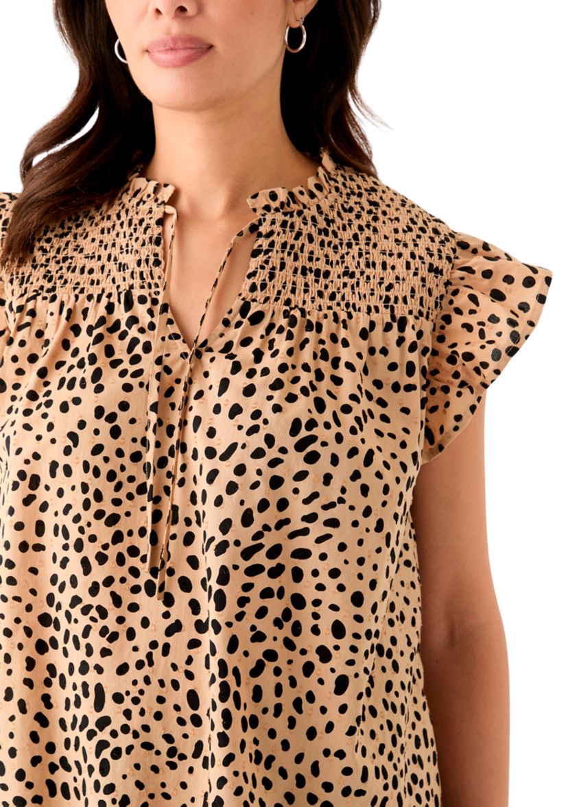 Womens Short Sleeve Split Neck Printed Top