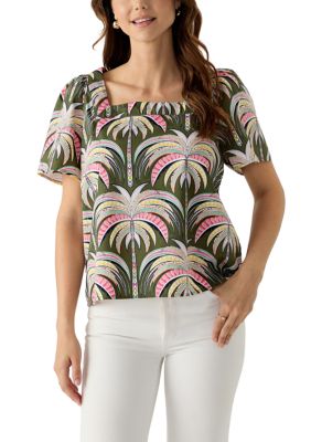 Crown & Ivy Women's Short Sleeve Square Neck Printed Top