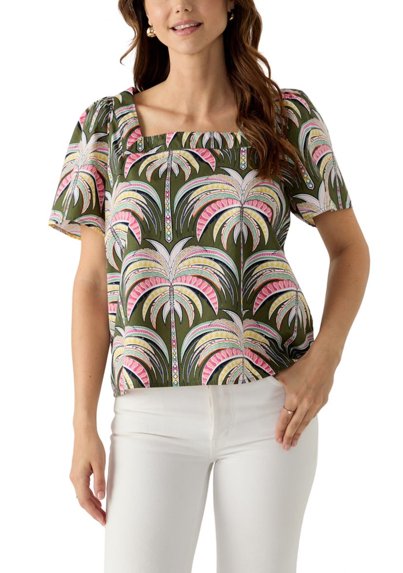 Womens Short Sleeve Square Neck Printed Top