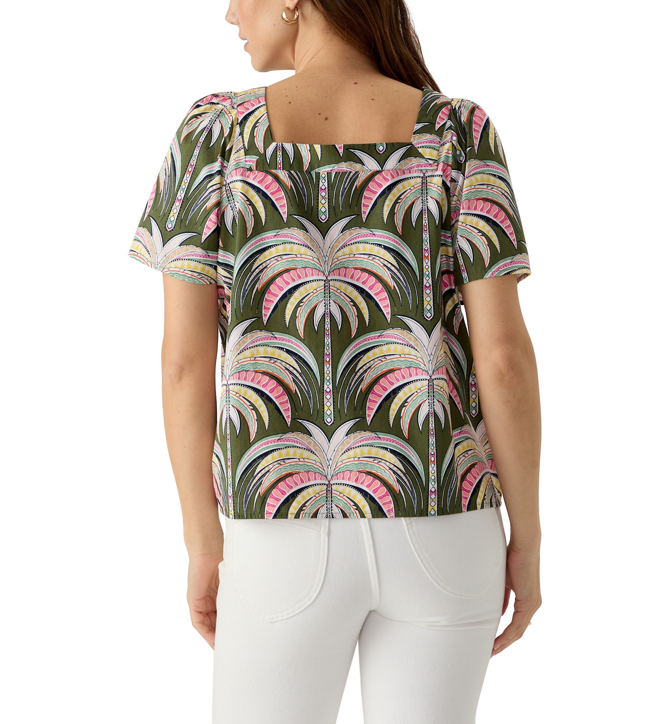 Womens Short Sleeve Square Neck Printed Top