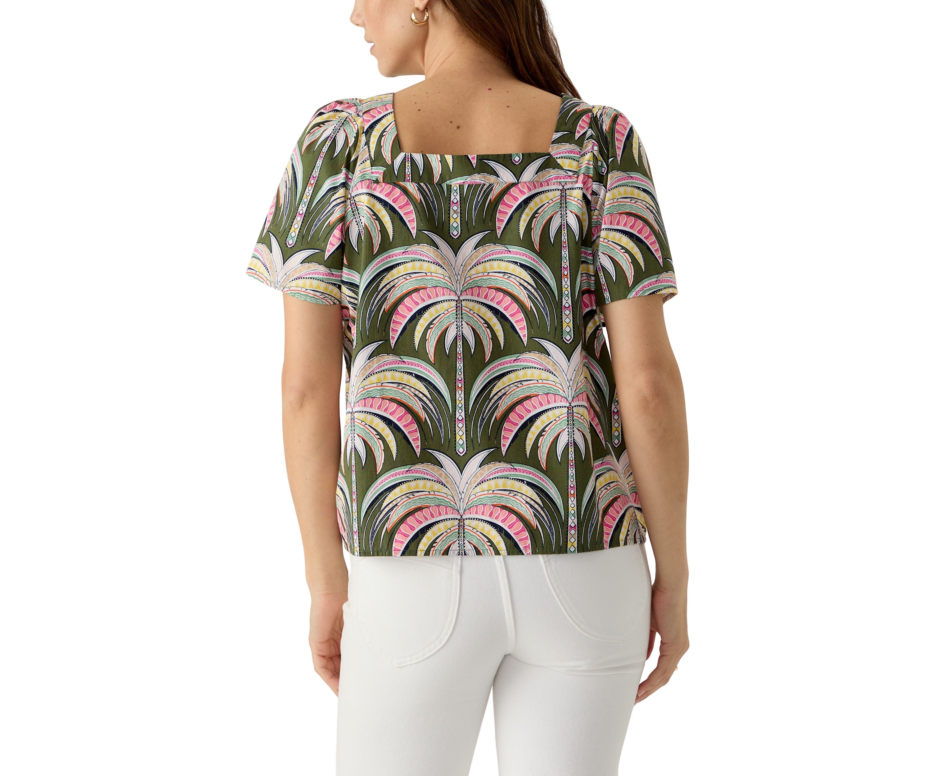 Womens Short Sleeve Square Neck Printed Top