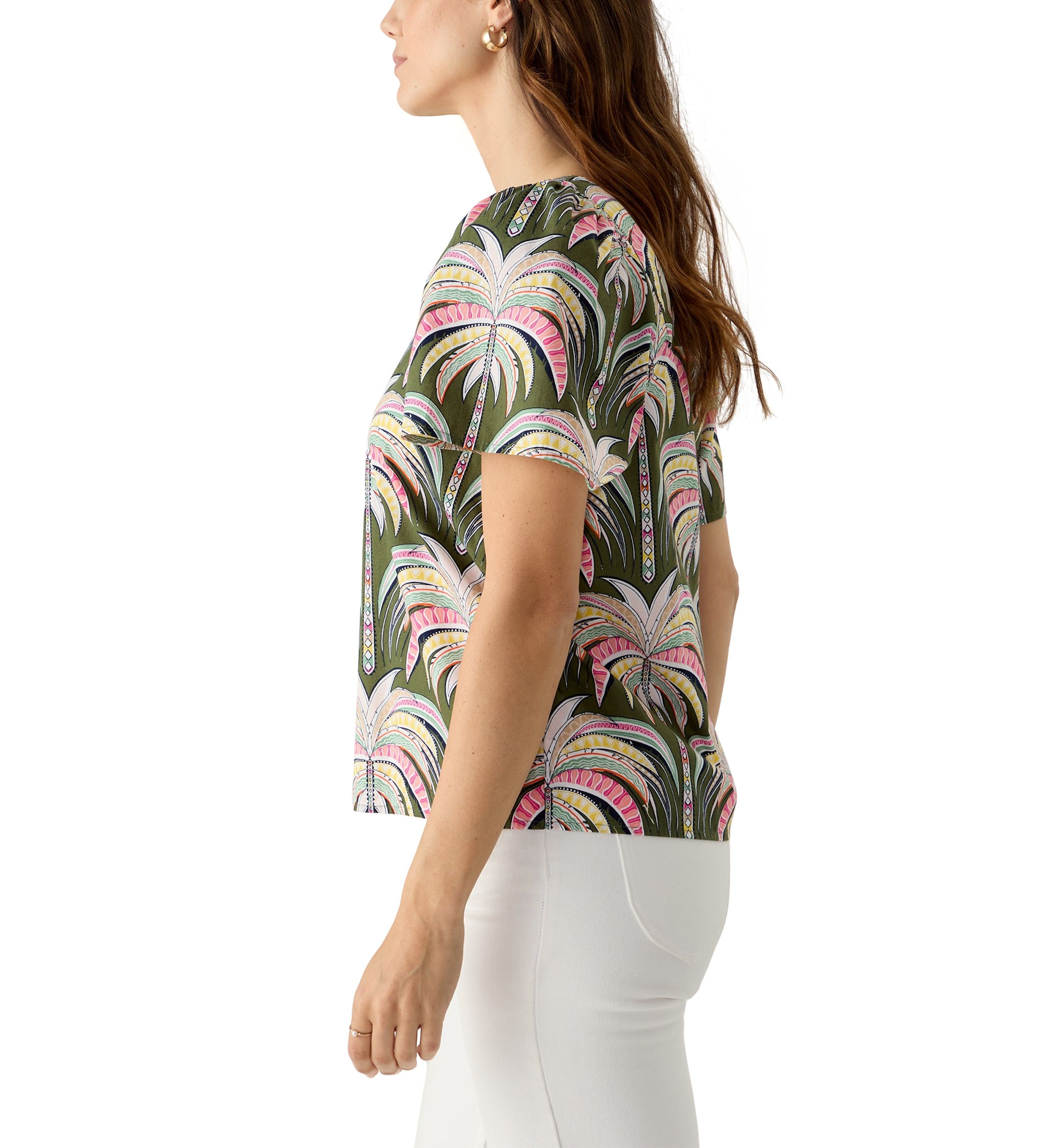 Womens Short Sleeve Square Neck Printed Top