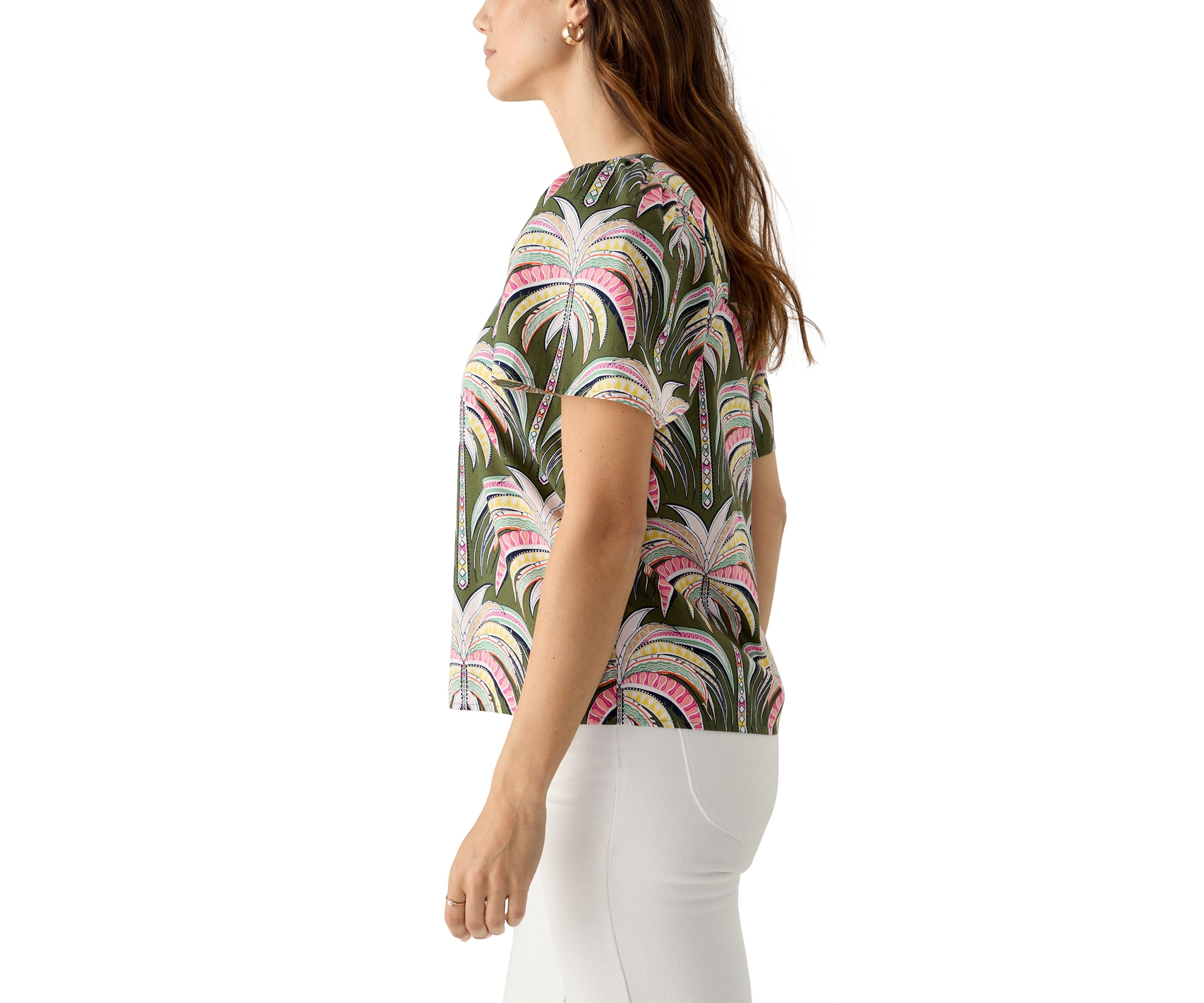 Womens Short Sleeve Square Neck Printed Top