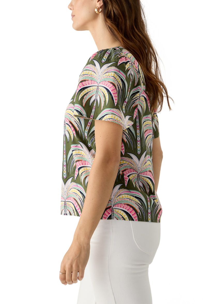 Womens Short Sleeve Square Neck Printed Top