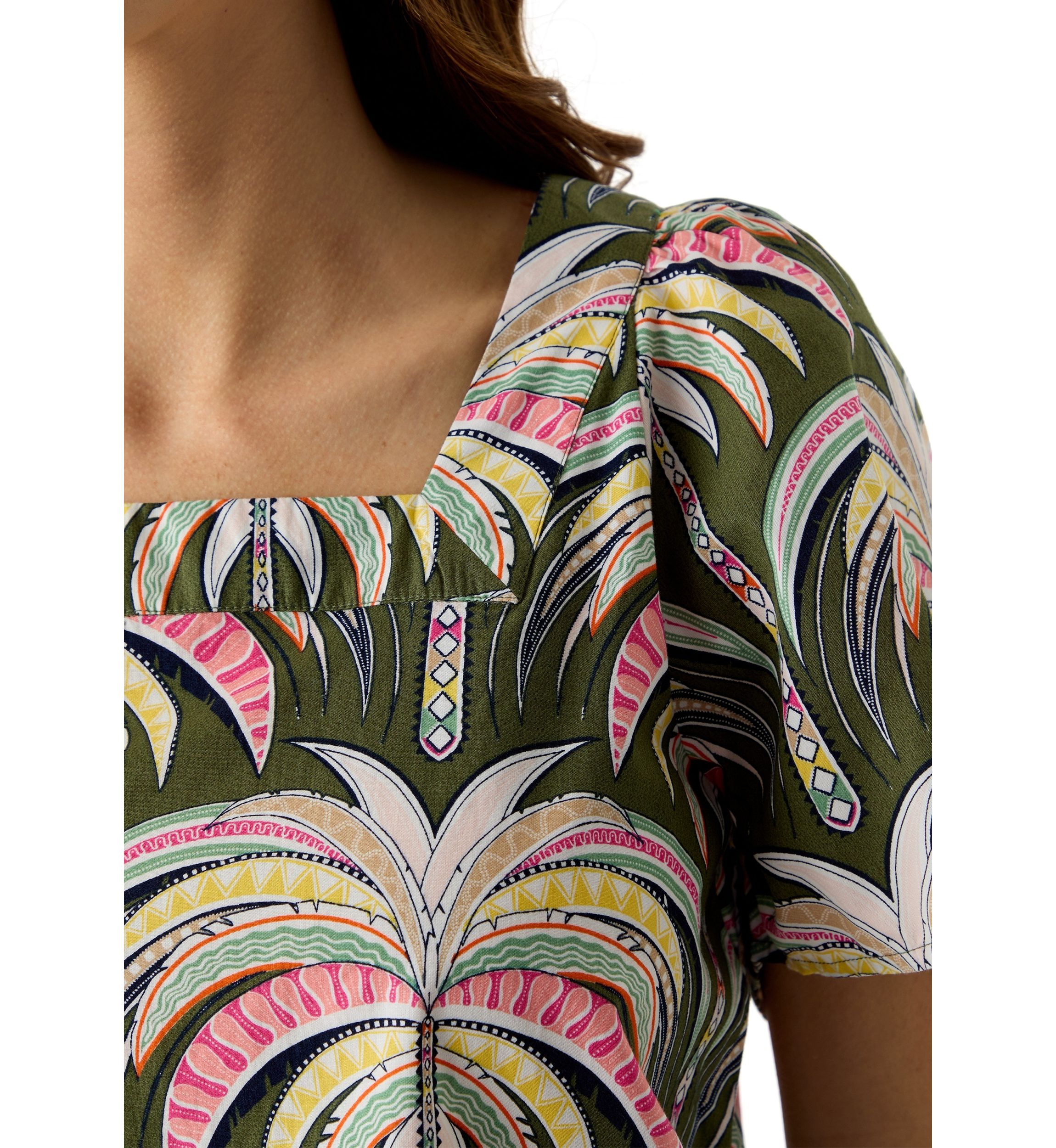 Womens Short Sleeve Square Neck Printed Top