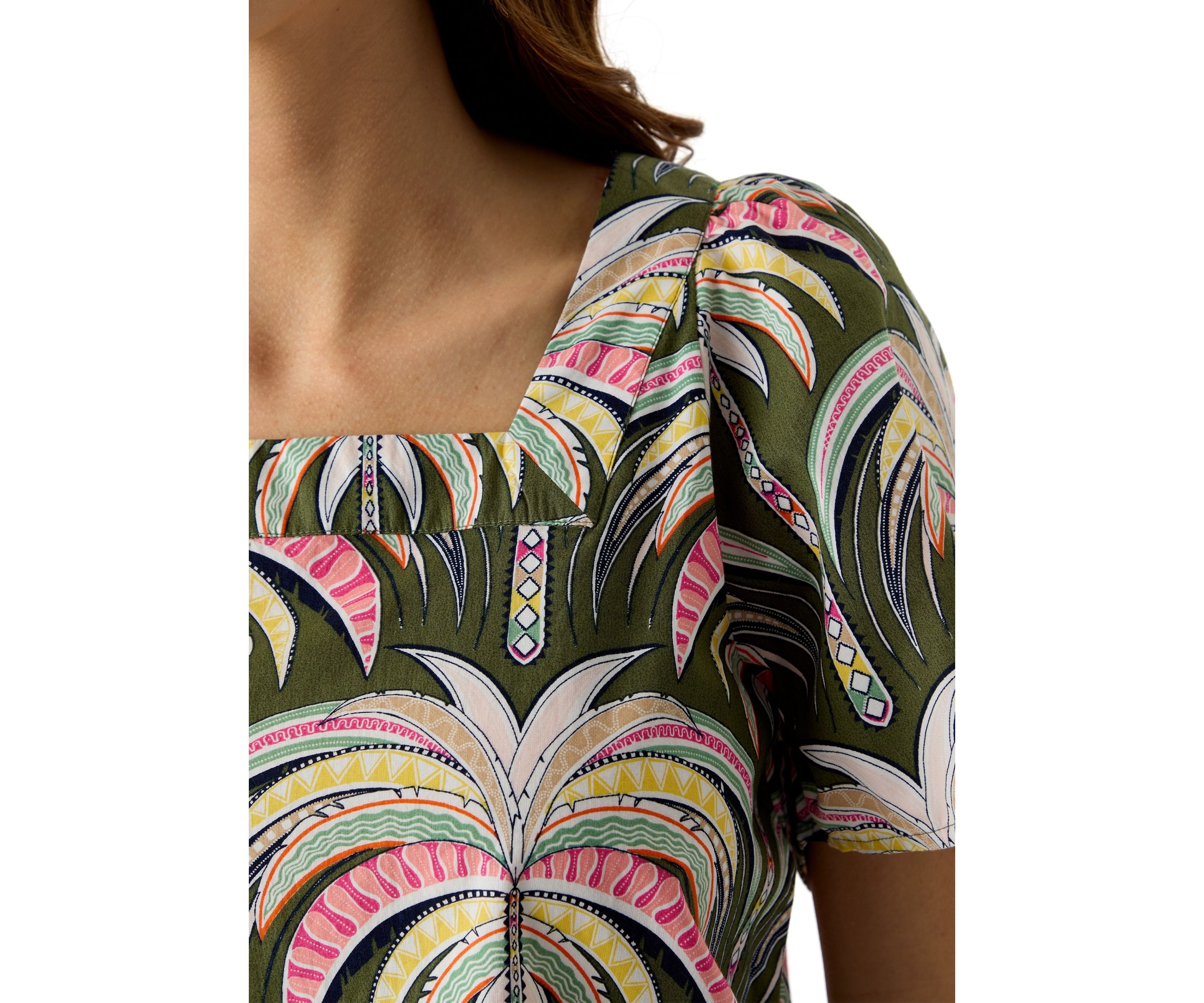 Womens Short Sleeve Square Neck Printed Top