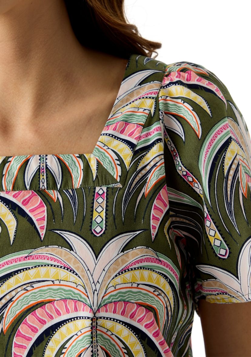Womens Short Sleeve Square Neck Printed Top