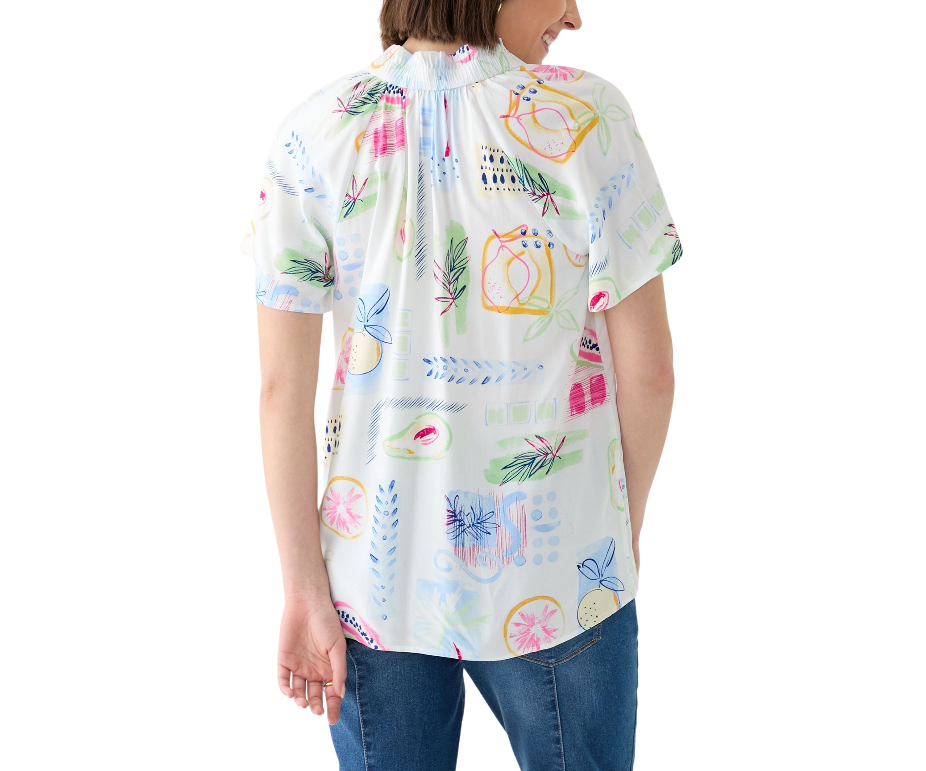 Womens Short Flutter Sleeve Printed Peasant Top
