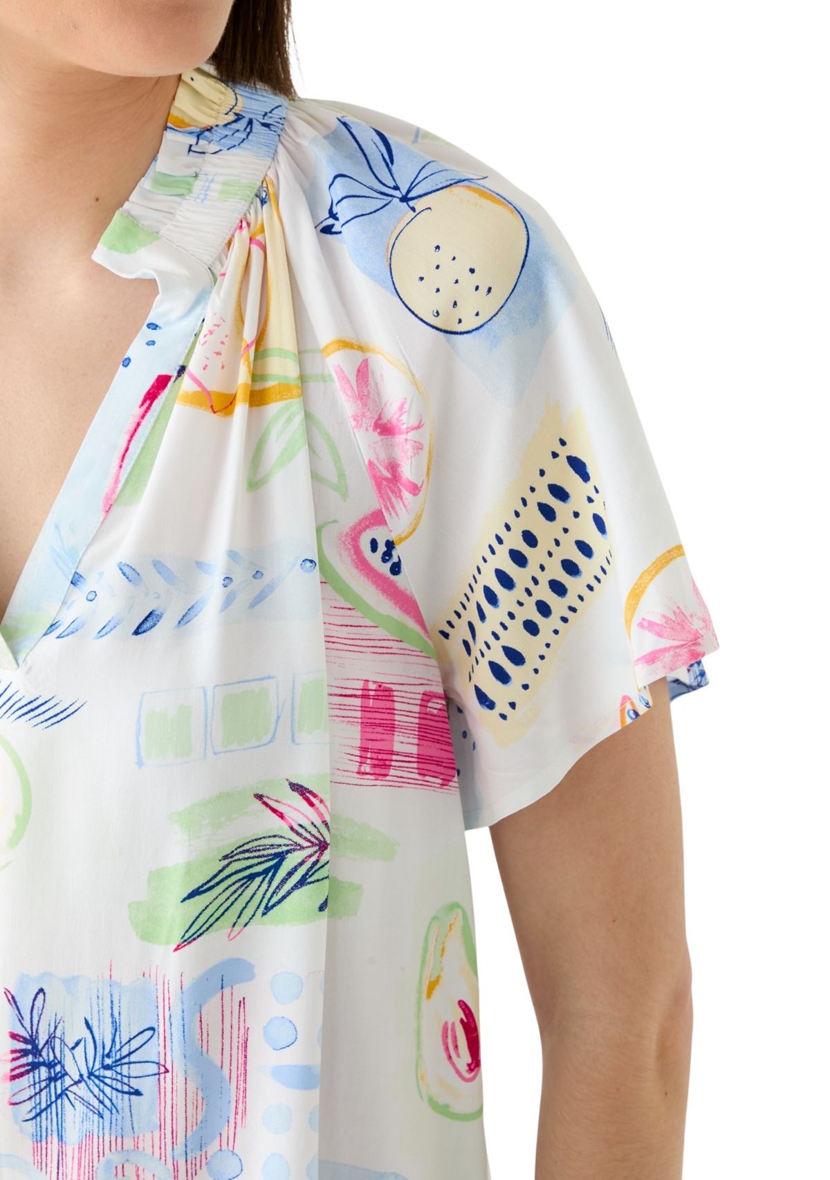 Womens Short Flutter Sleeve Printed Peasant Top