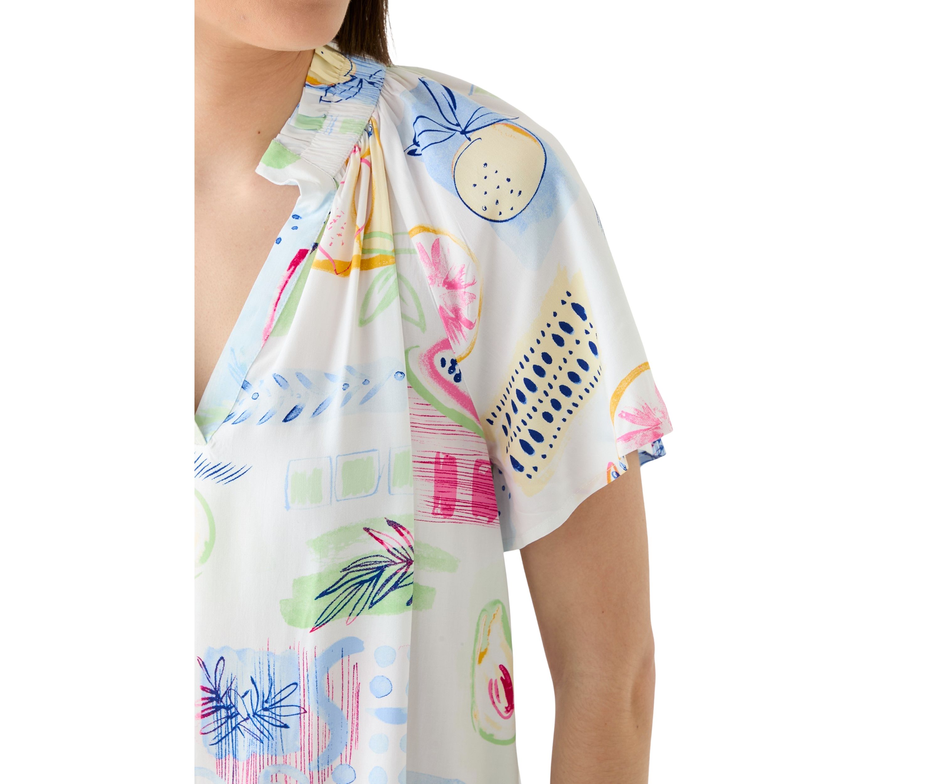 Womens Short Flutter Sleeve Printed Peasant Top