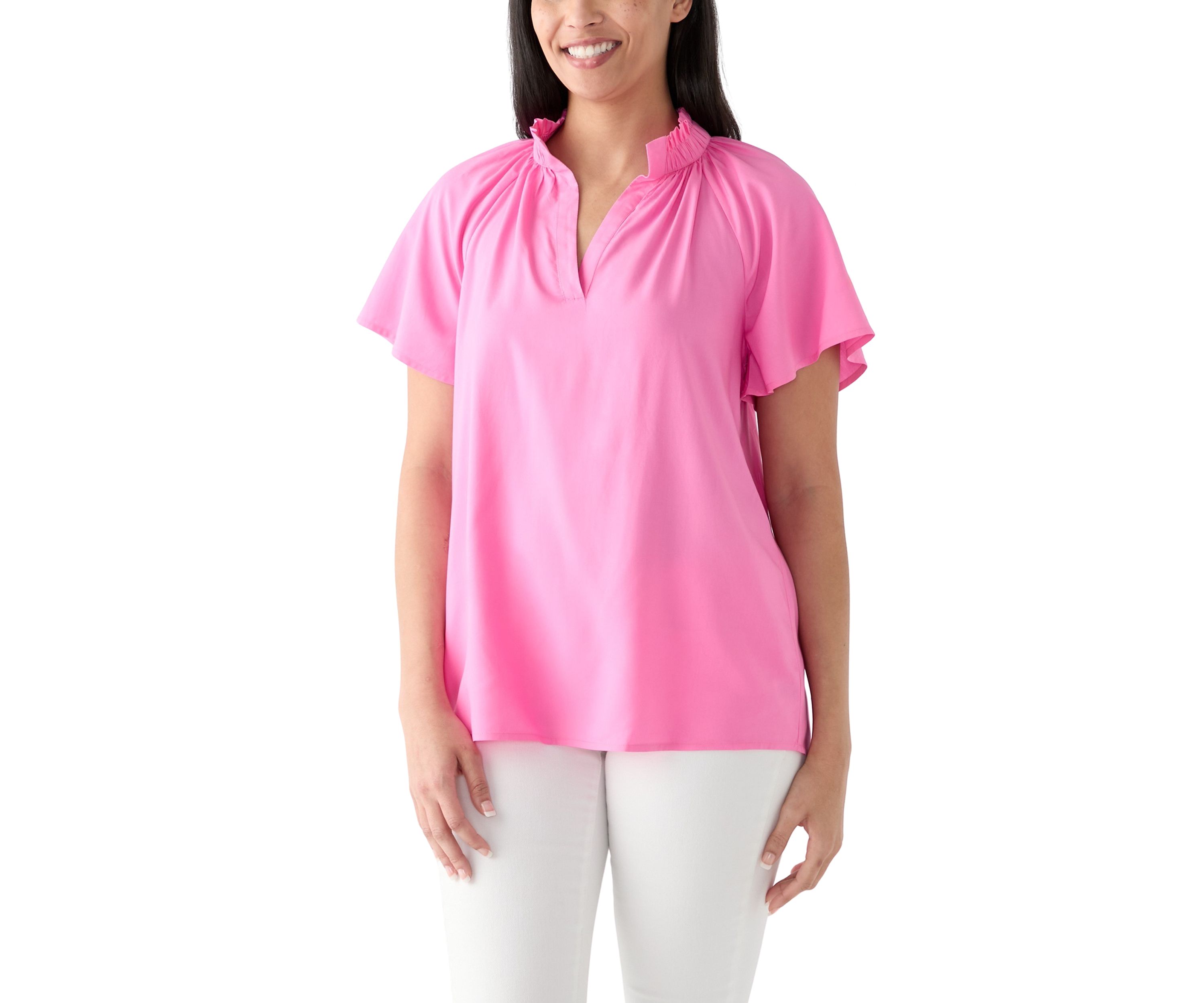 Womens Short Flutter Sleeve Peasant Top