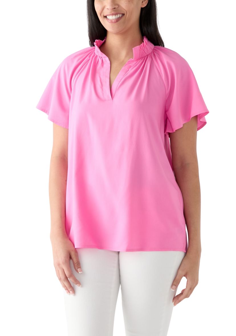 Womens Short Flutter Sleeve Peasant Top