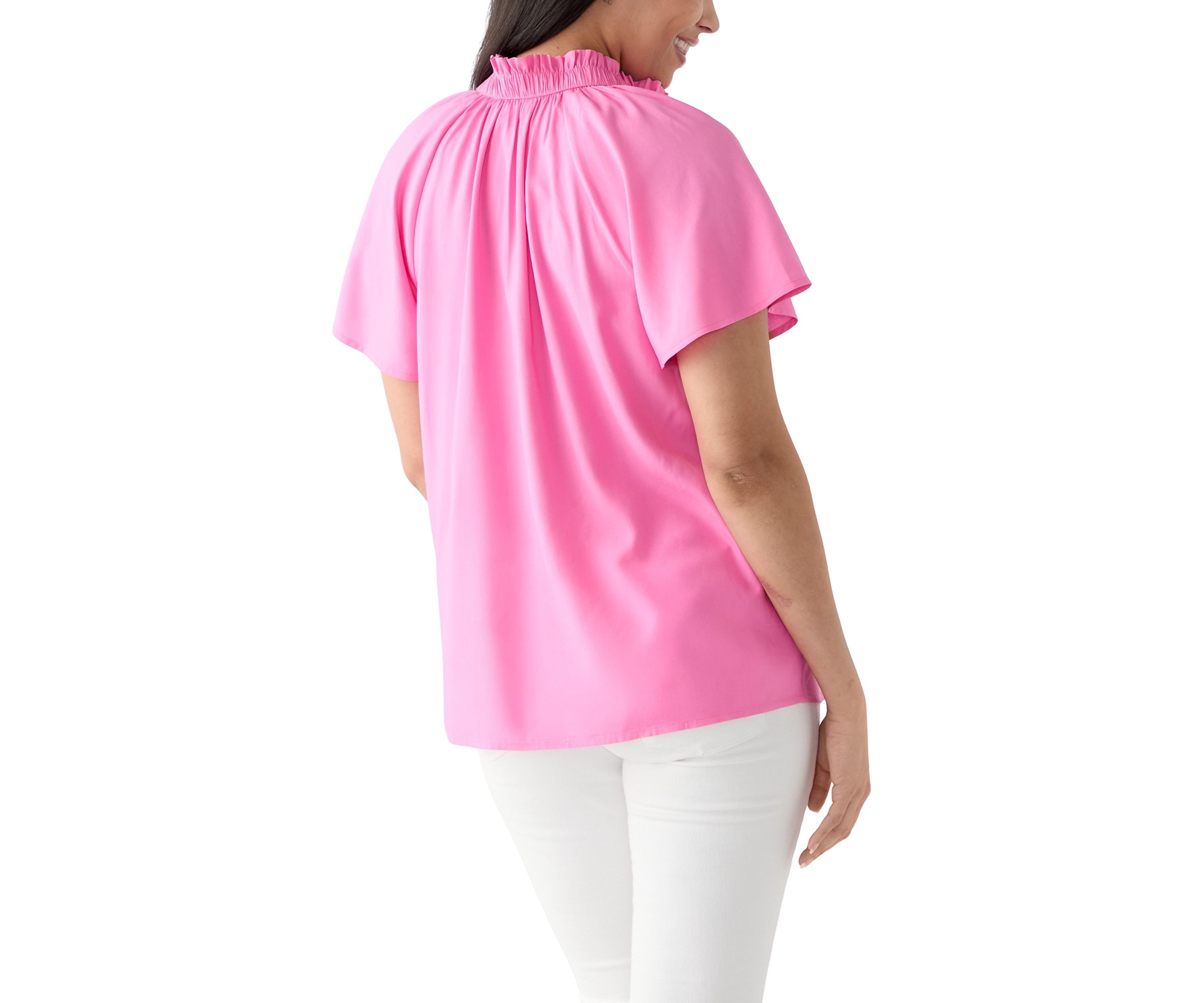 Womens Short Flutter Sleeve Peasant Top