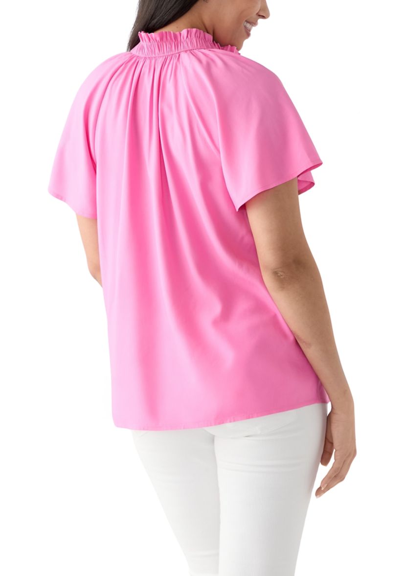 Womens Short Flutter Sleeve Peasant Top
