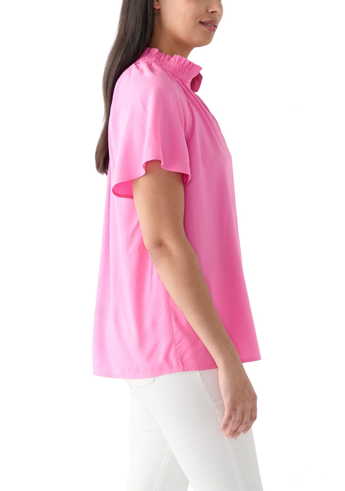 Womens Short Flutter Sleeve Peasant Top