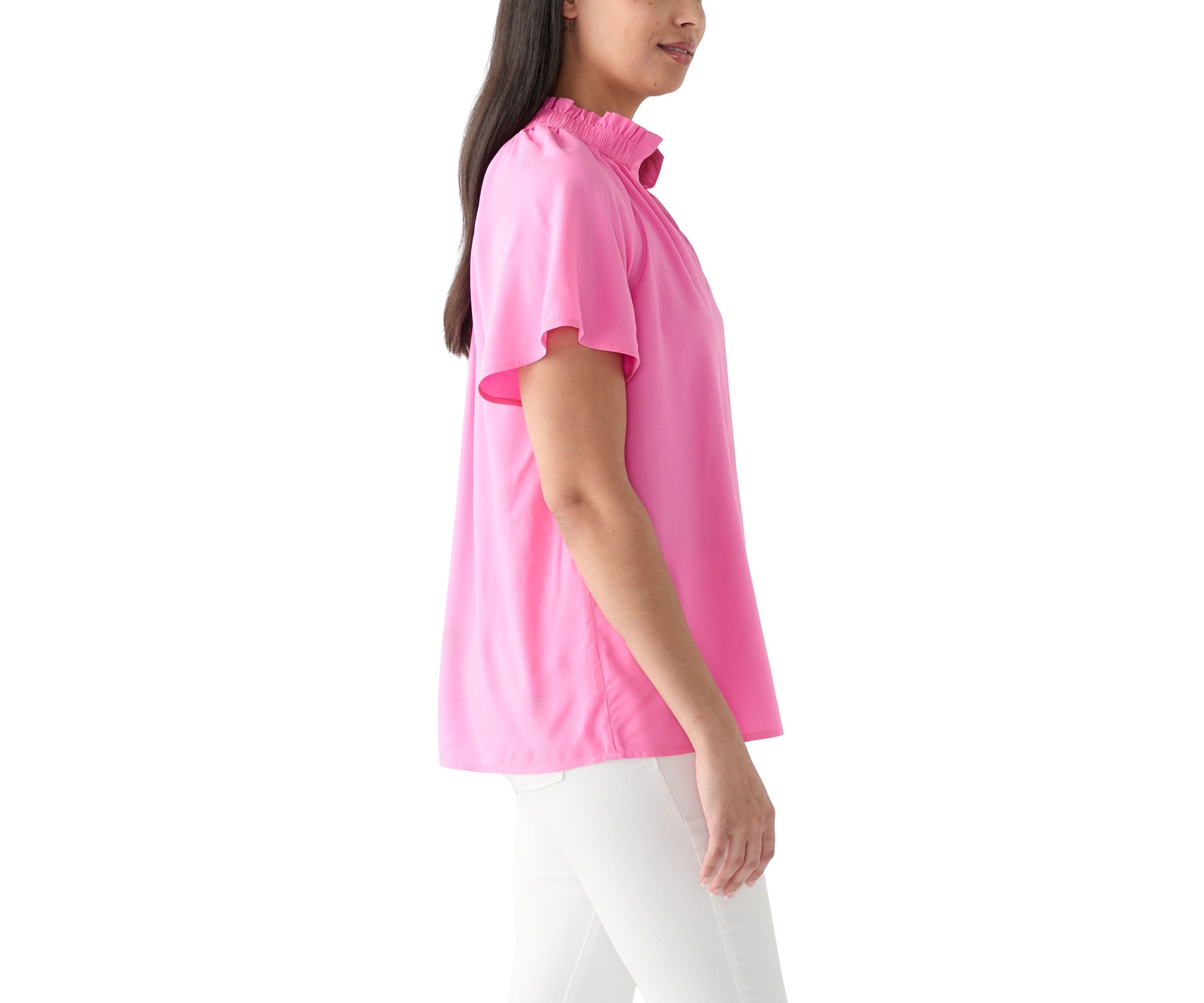 Womens Short Flutter Sleeve Peasant Top